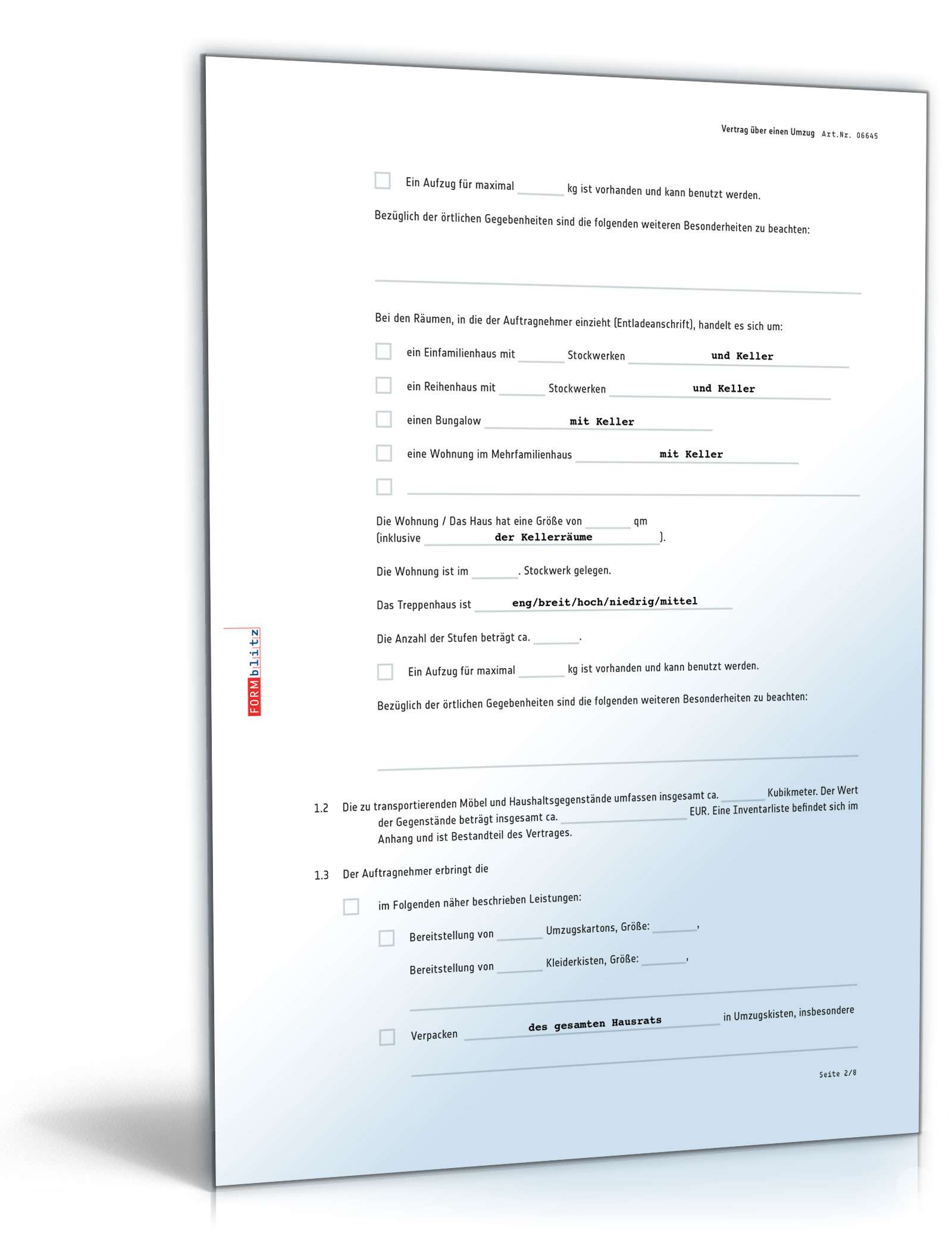 Umzugsvertrag PDF. Seite: 2