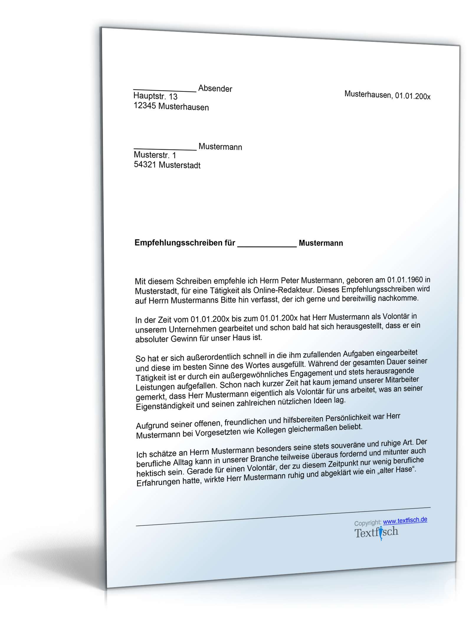 Empfehlung eines Volontärs Word