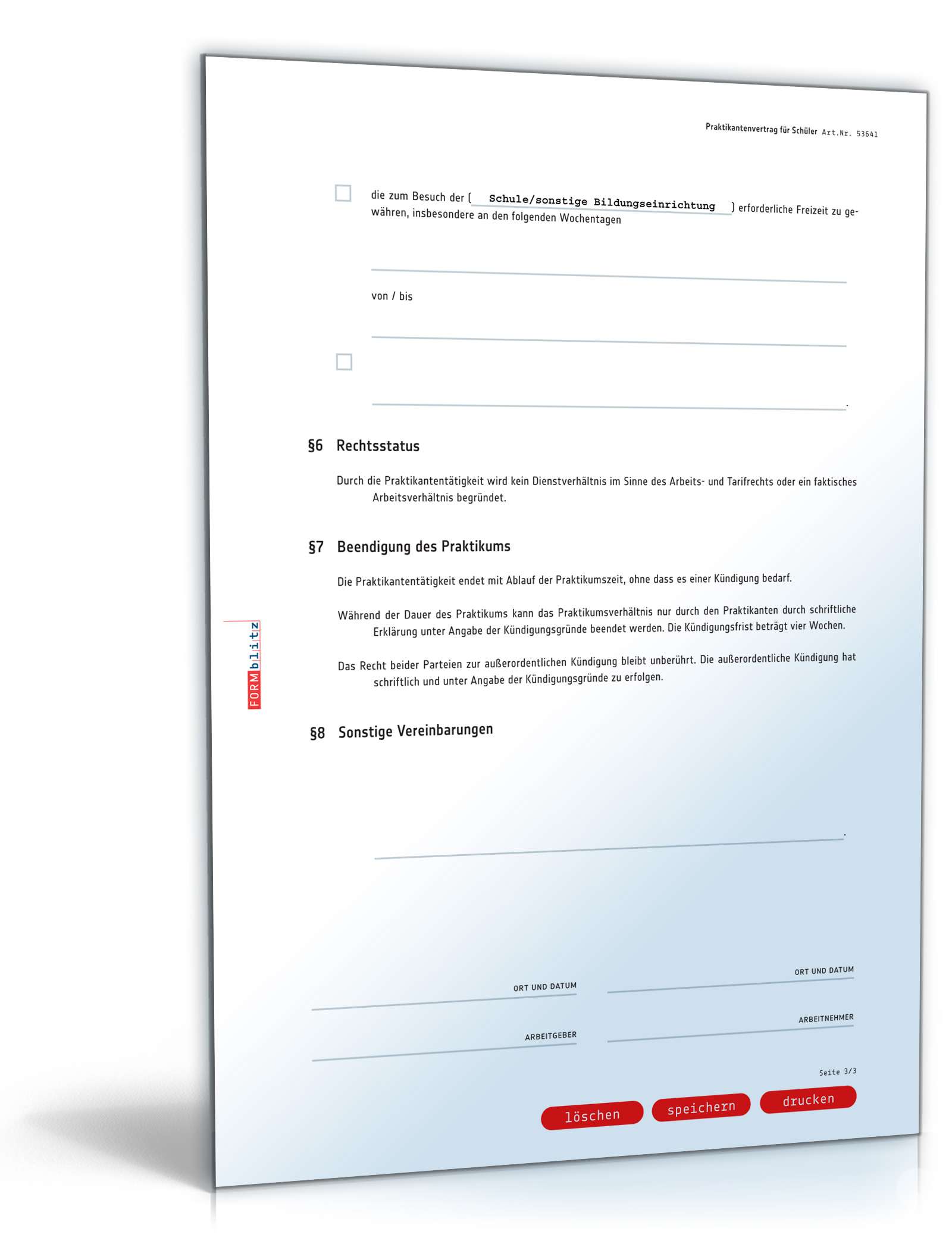 Praktikantenvertrag Schüler PDF. Seite: 3