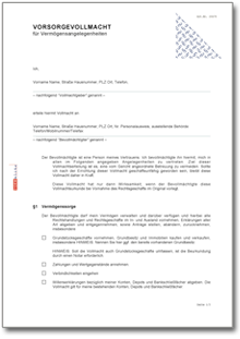 Vorsorgevollmacht Vermögensangelegenheiten Word