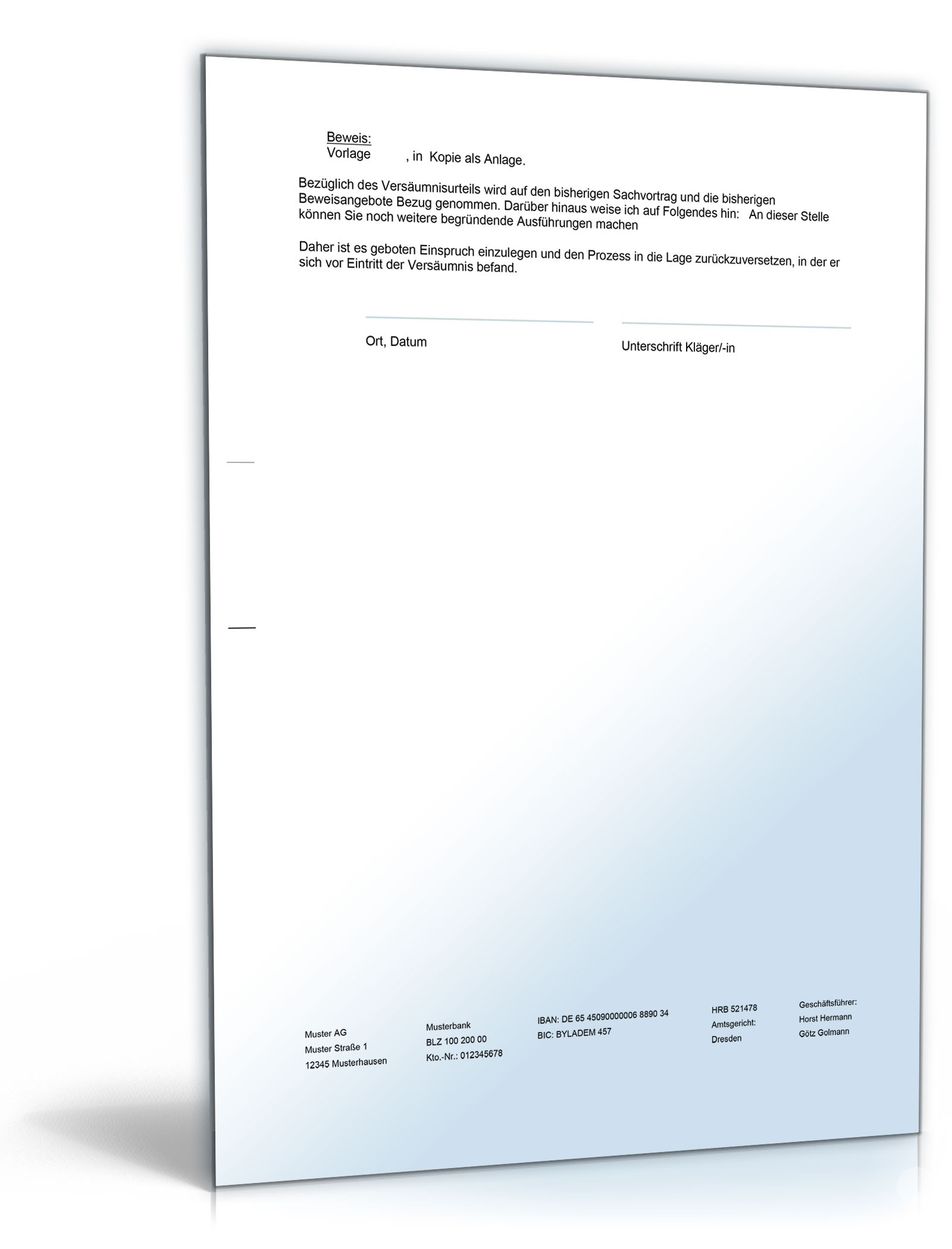 Einspruch bei Versäumnisurteil (Kläger) Word. Seite: 2