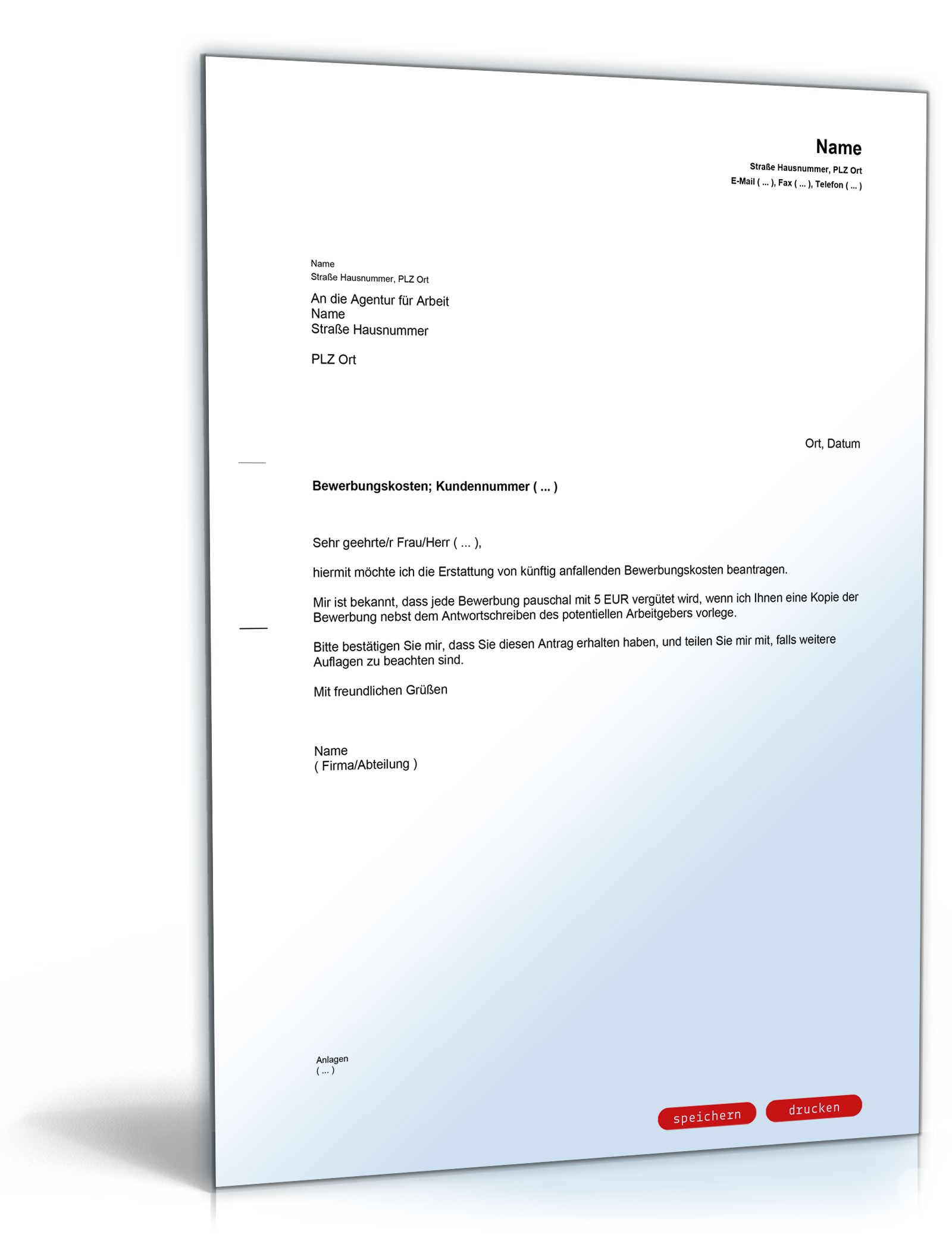 Antrag auf Erstattung von Bewerbungskosten PDF