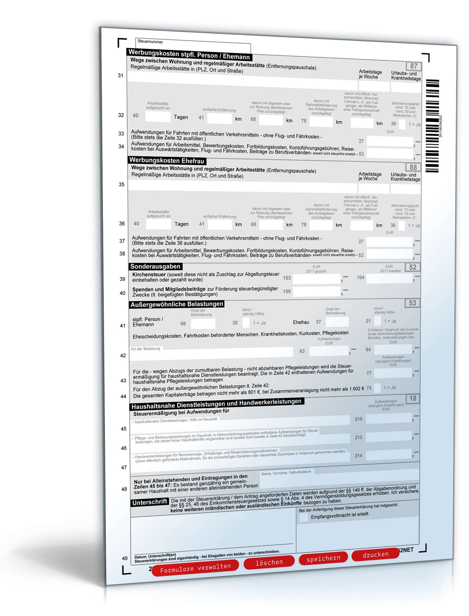 Vereinfachte Einkommensteuererklärung 2011 PDF. Seite: 2