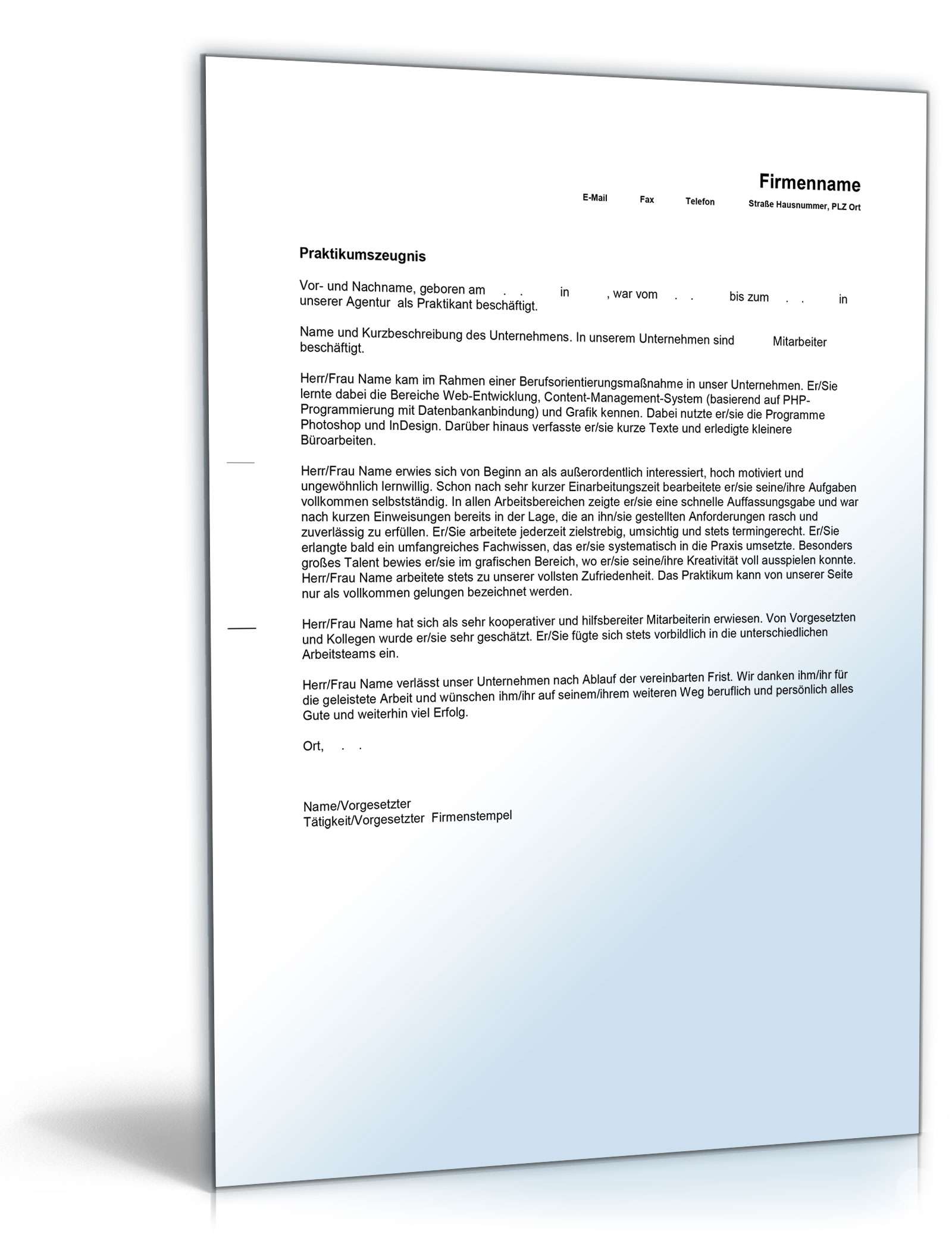 Praktikumszeugnis Praktikant in einer Multimedia-Agentur Excel. Seite: 4