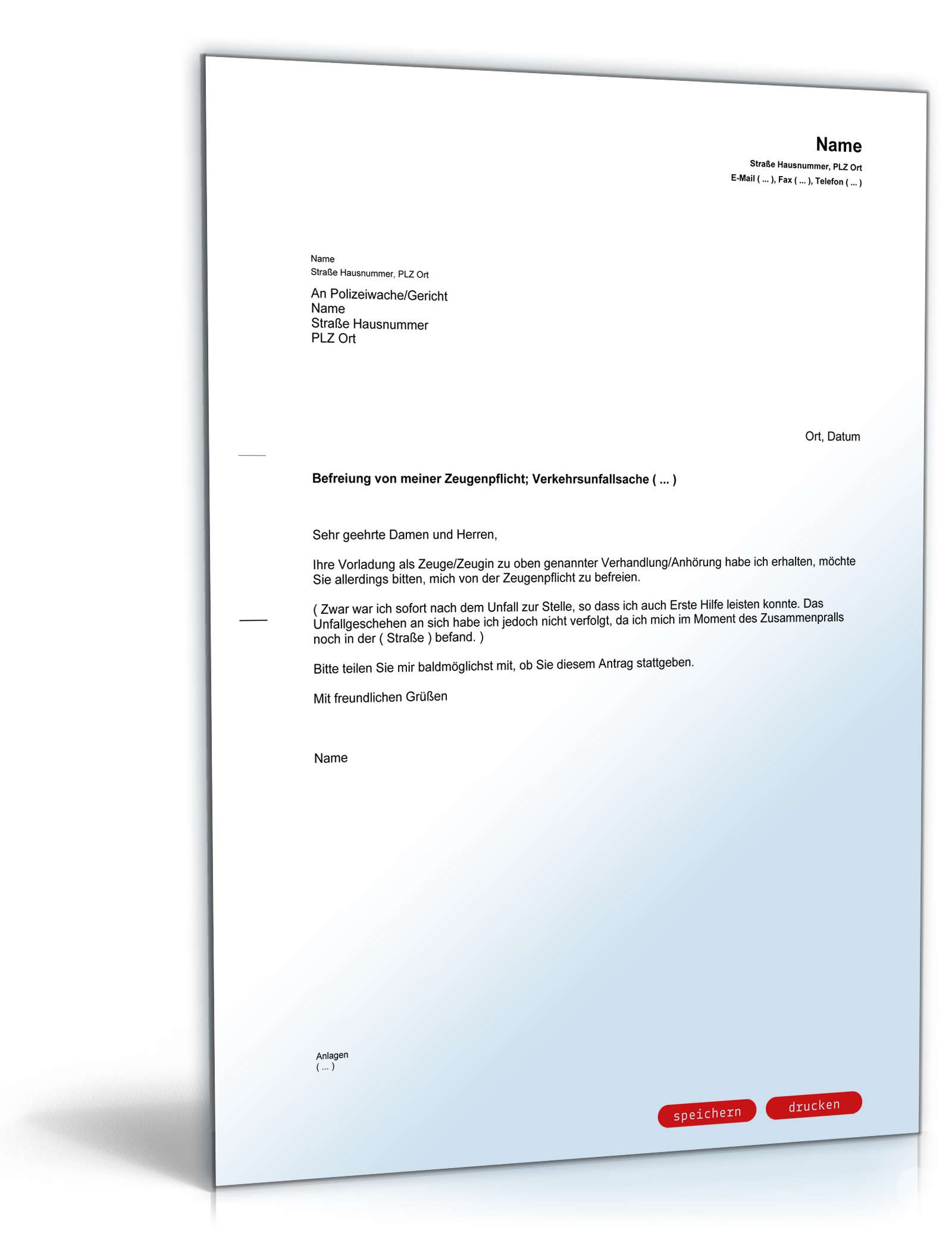 Antrag auf Befreiung von der Zeugenpflicht  PDF