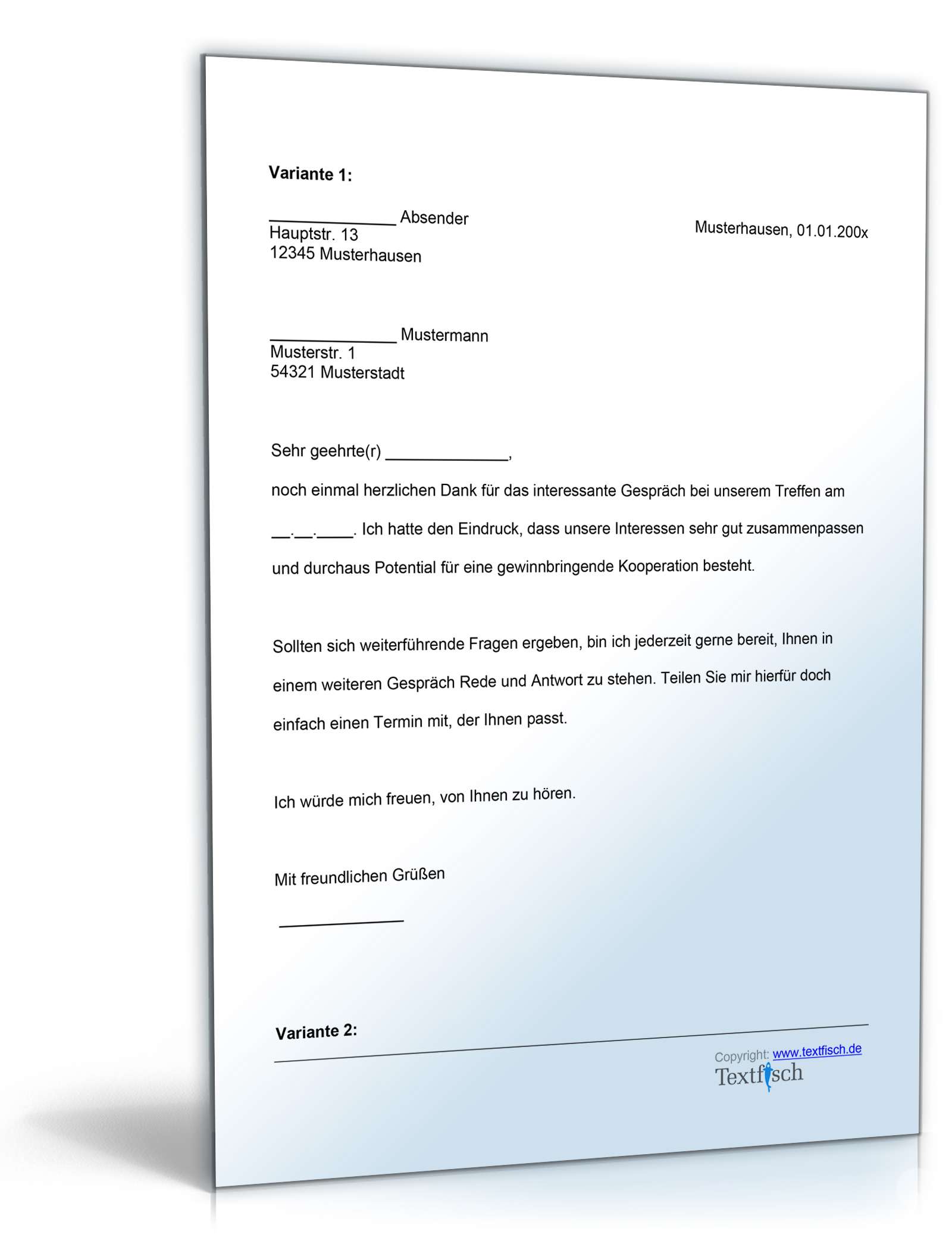 Follow-Up Schreiben nach Treffen Word