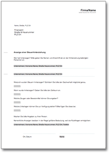 Selbstanzeige Steuerhinterziehung Word