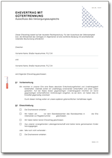 Ehevertrag Gütertrennung Ausschluss Versorgungsausgleich Word