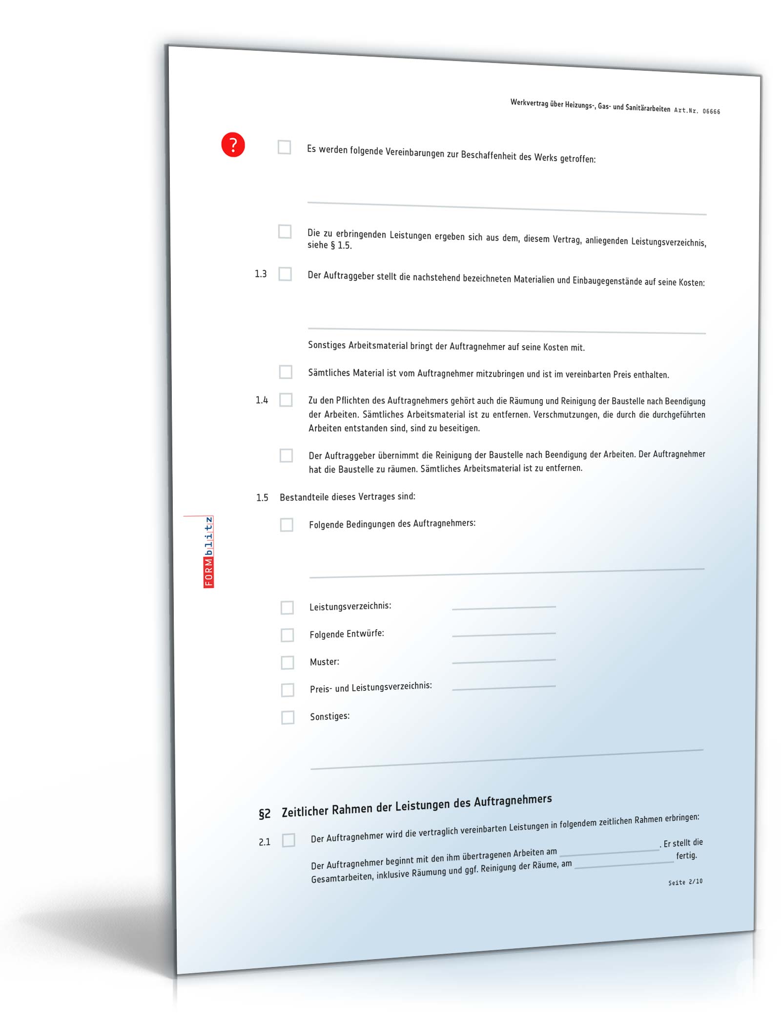 Werkvertrag Heizungs-, Gas- und Sanitärarbeiten PDF. Seite: 2