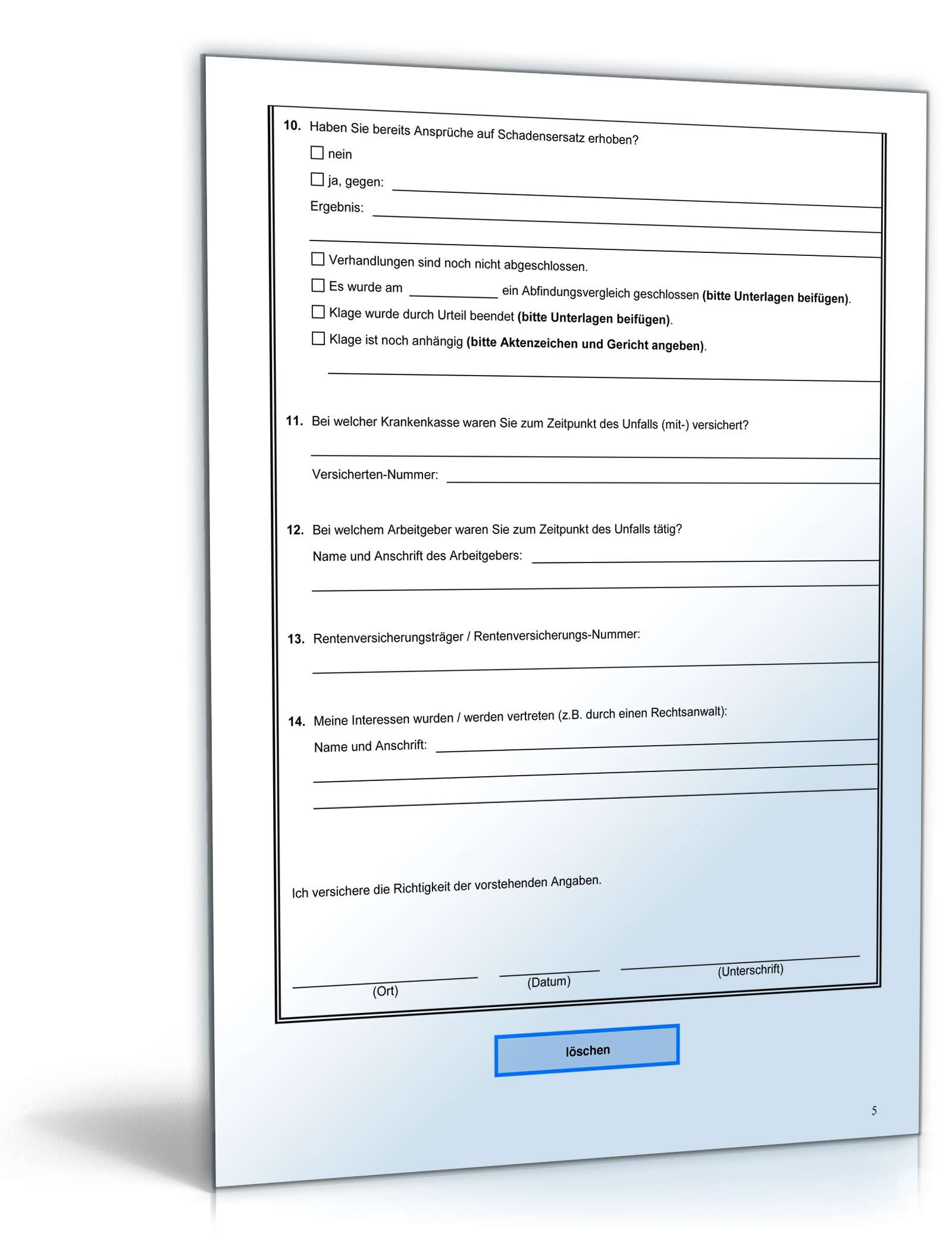 Unfallfragebogen SGB II Bürgergeld PDF. Seite: 5