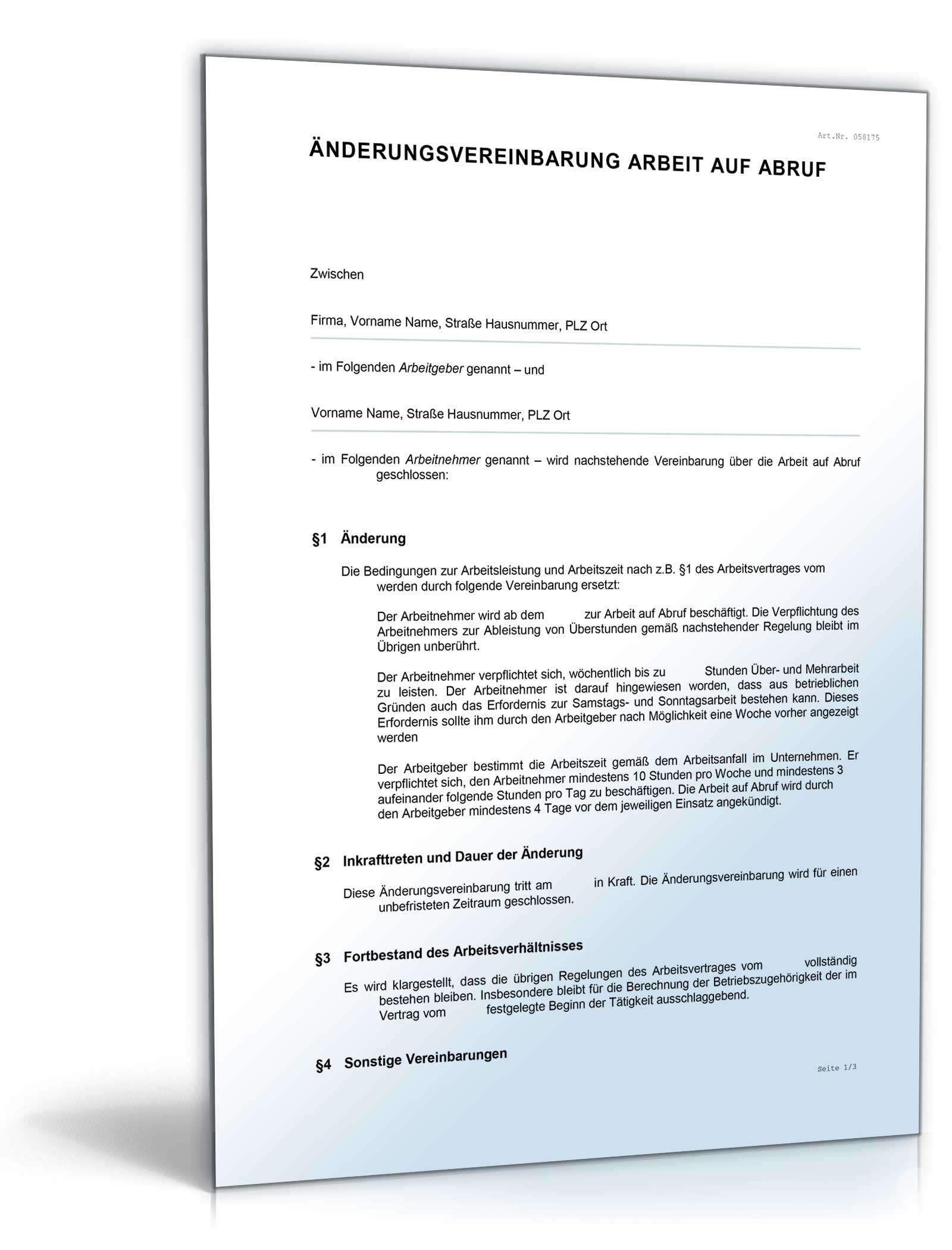 Änderungsvereinbarung Arbeit auf Abruf Word. Seite: 2