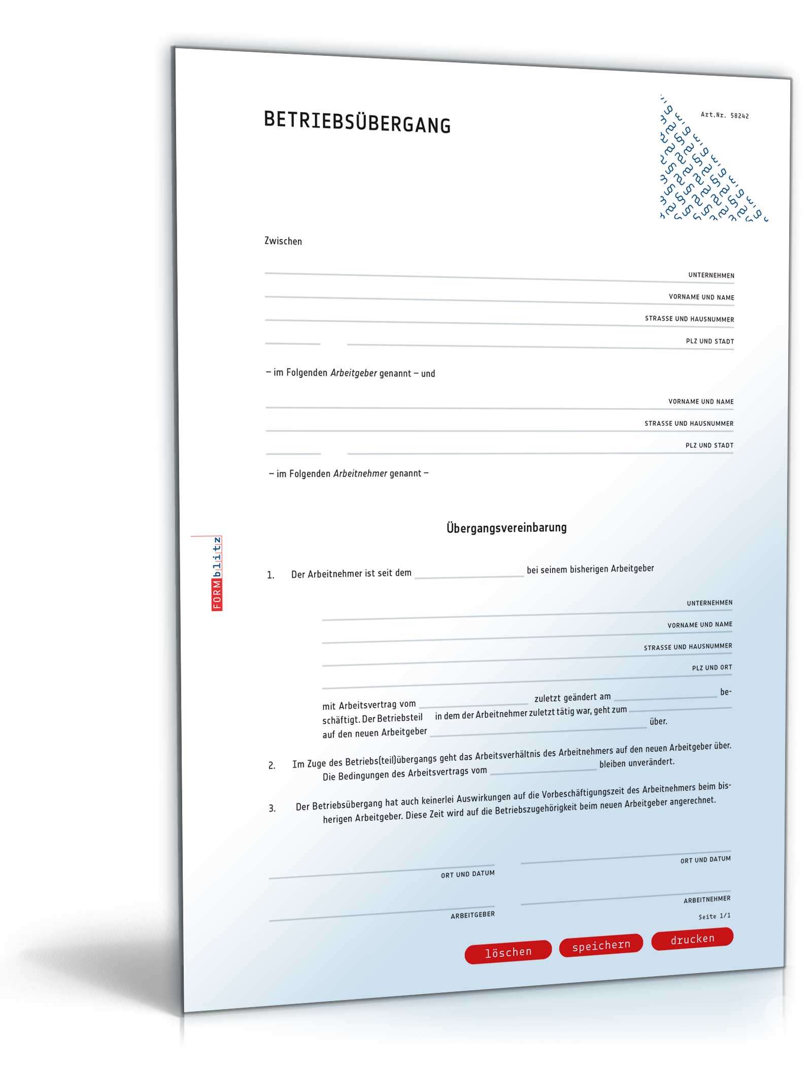 Vereinbarung Betriebsübergang PDF