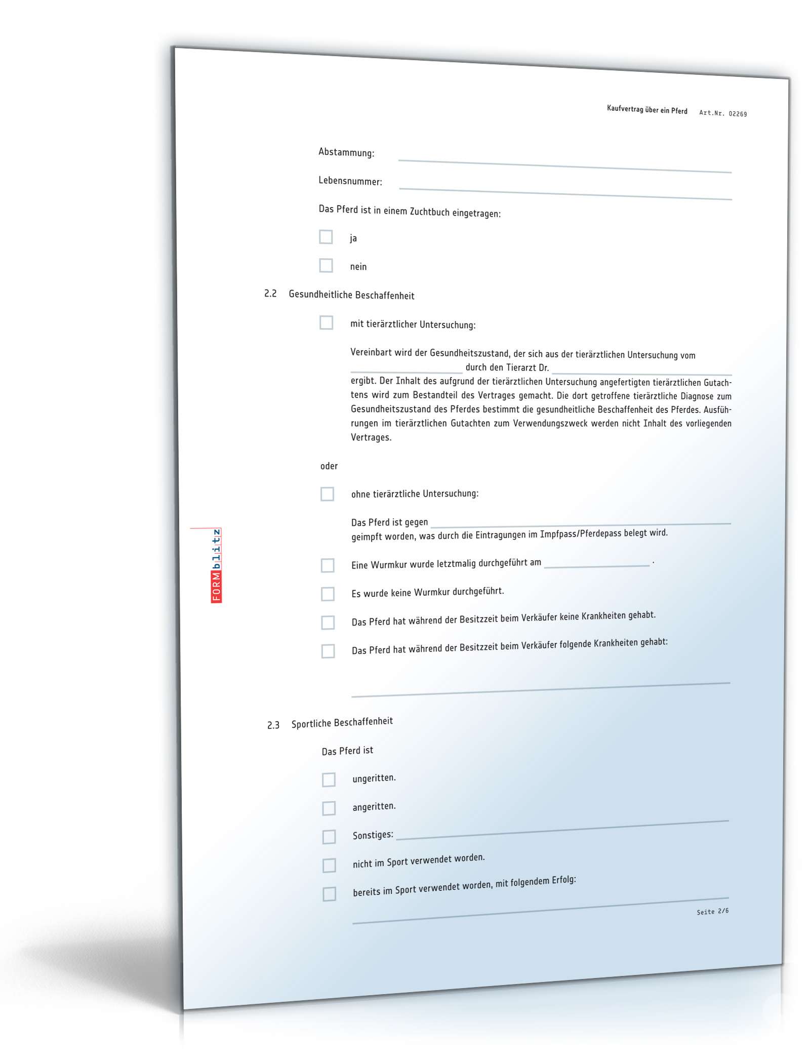 Kaufvertrag Pferd PDF. Seite: 2