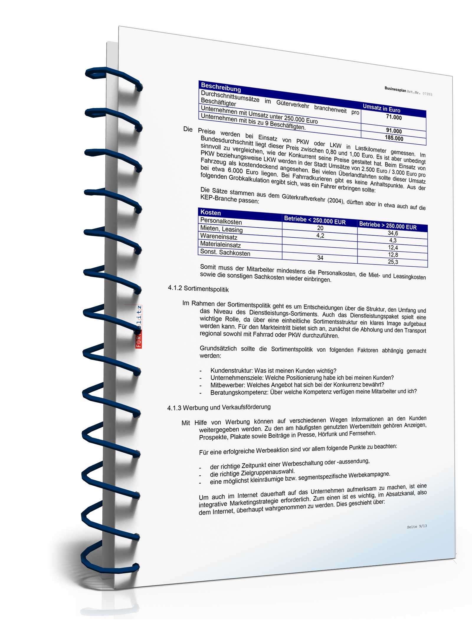 Businessplan Kurierdienst Excel. Seite: 17