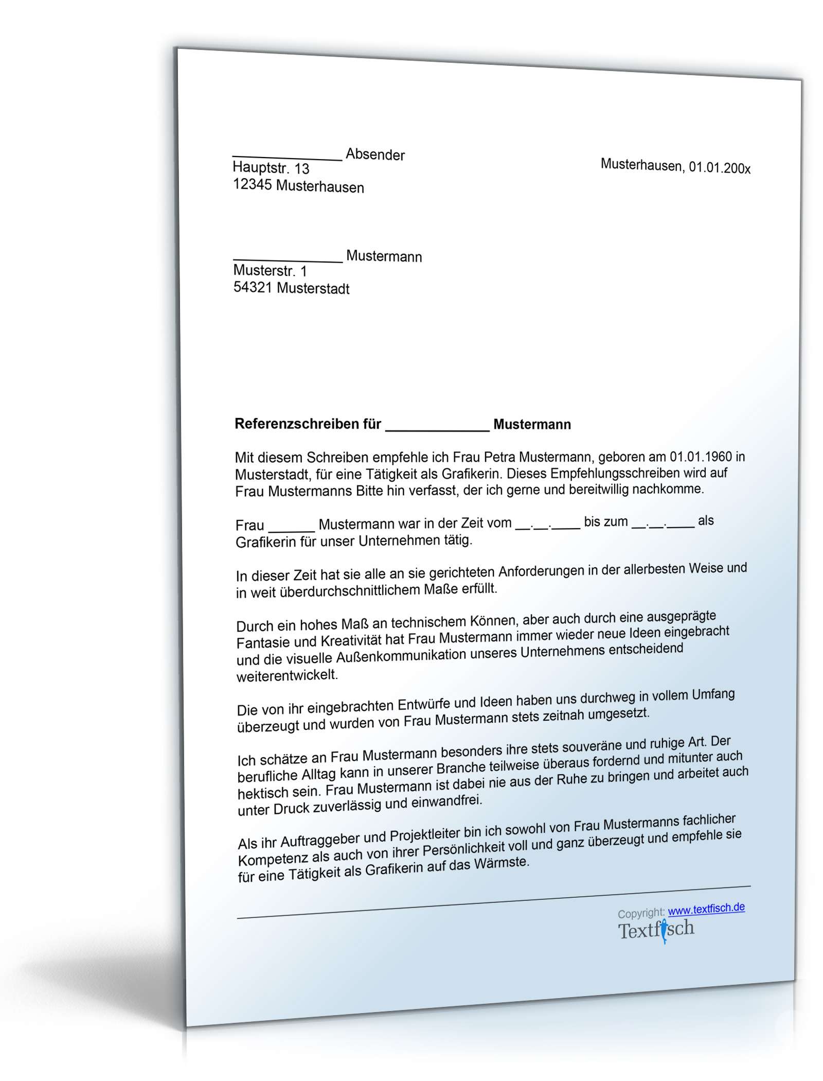 Referenzschreiben Grafikerin Word