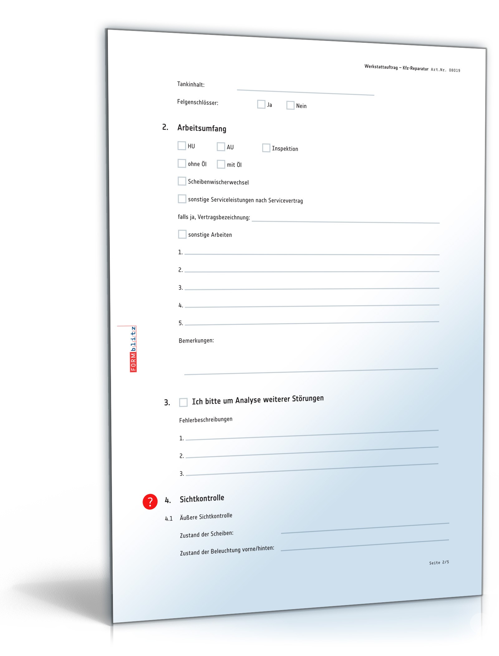 Werkstattauftrag Kfz-Reparatur PDF. Seite: 2