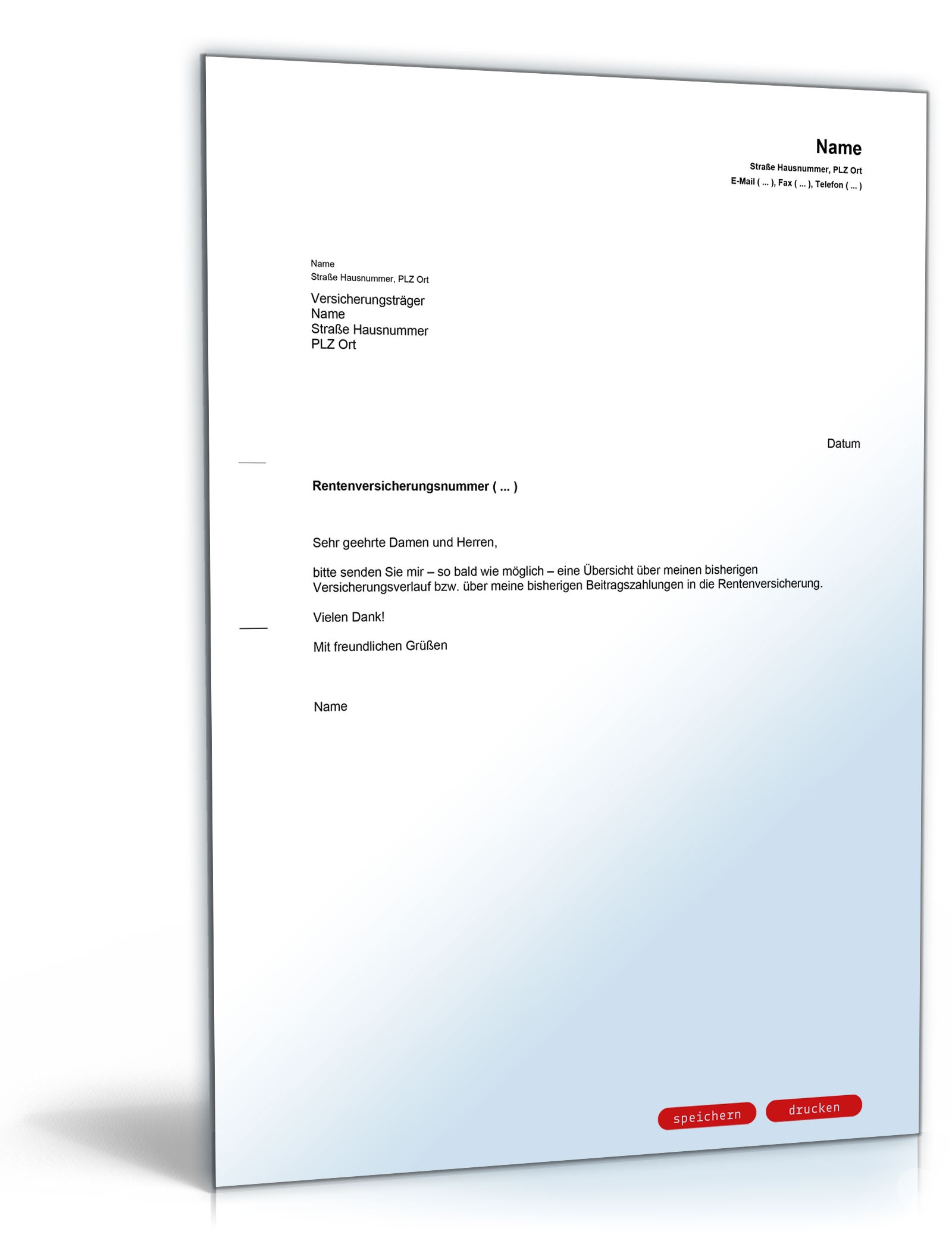 Anfrage Beitragskontoübersicht Rentenkasse  PDF