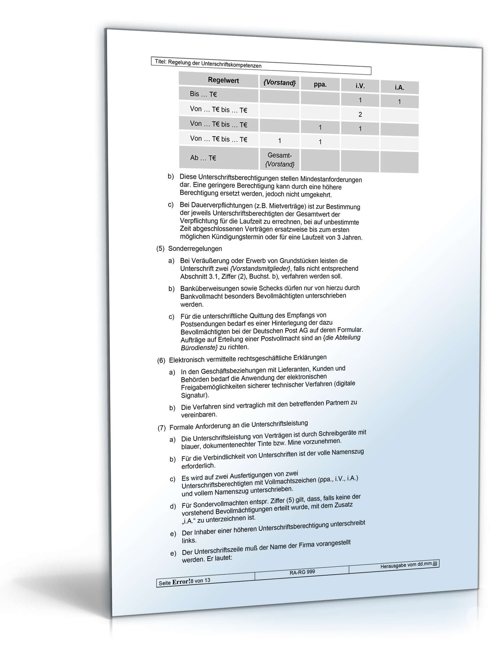 Regelung der Unterschriftskompetenzen Word. Seite: 8