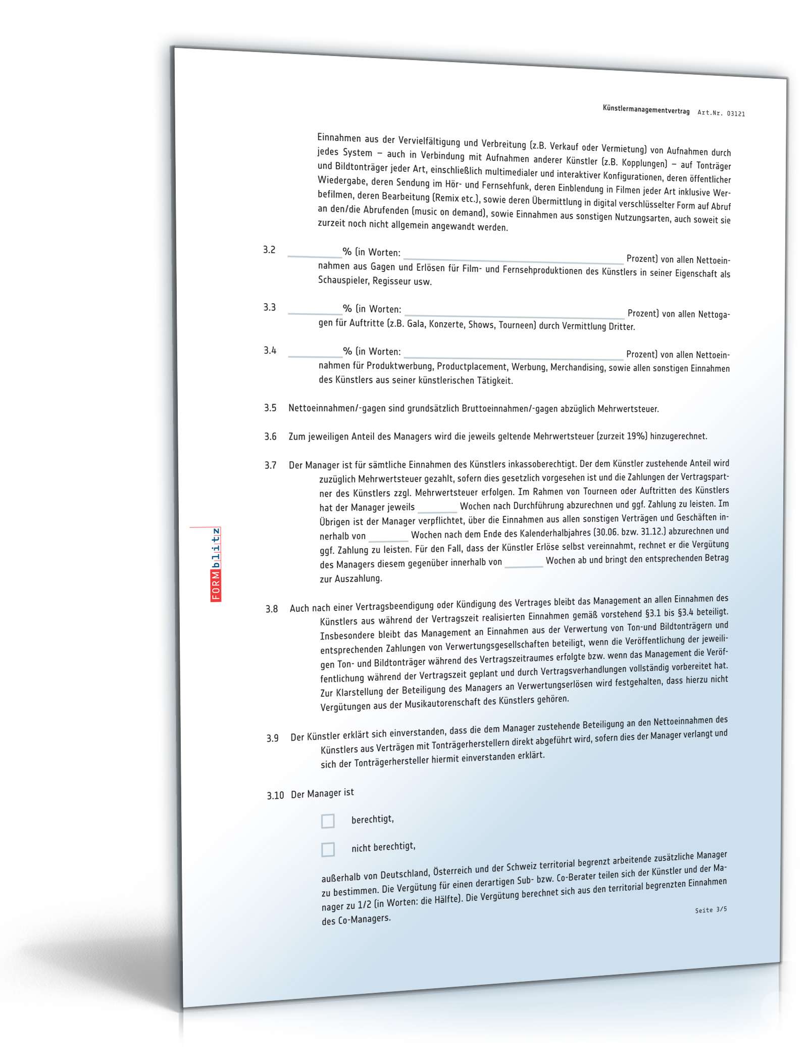 Künstlermanagementvertrag PDF. Seite: 3