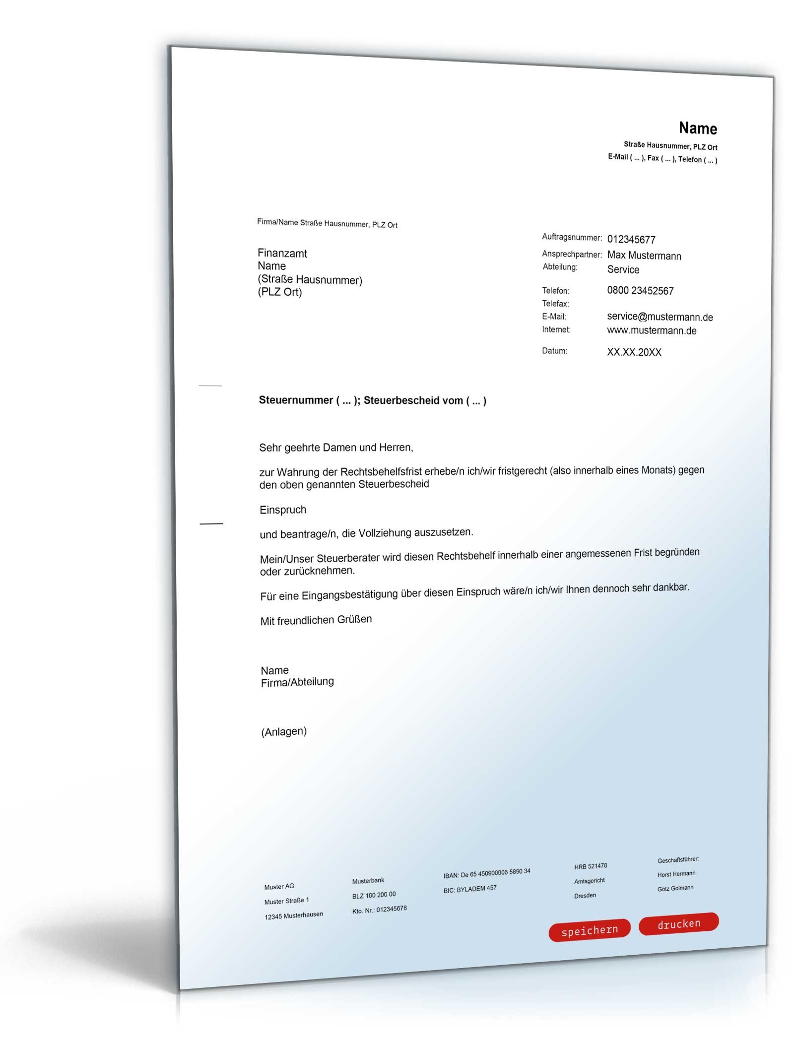 Fristwahrender Einspruch gegen Steuerbescheid PDF