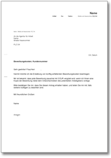 Antrag auf Erstattung von Bewerbungskosten Word