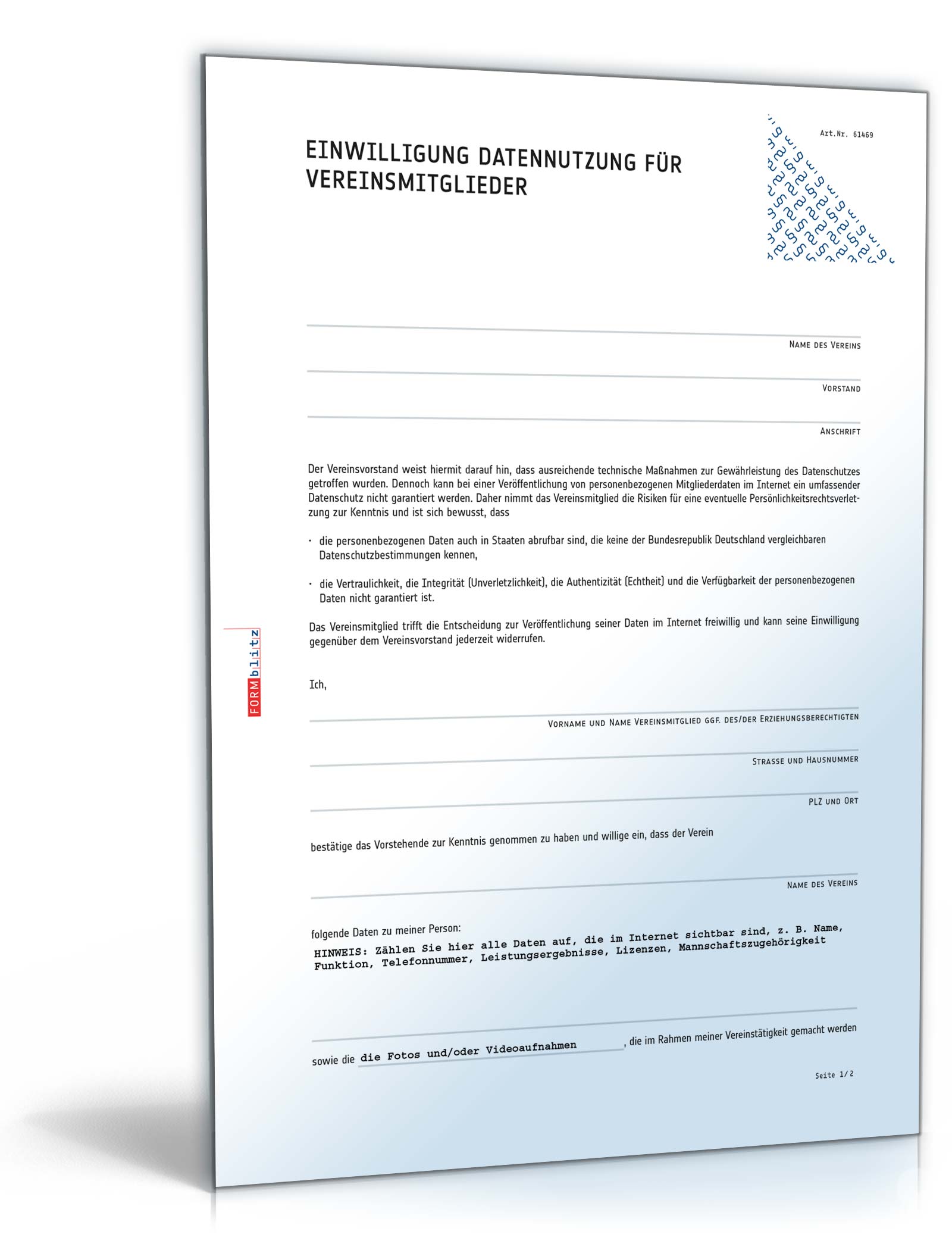 Einwilligung Datennutzung für Vereinsmitglieder PDF