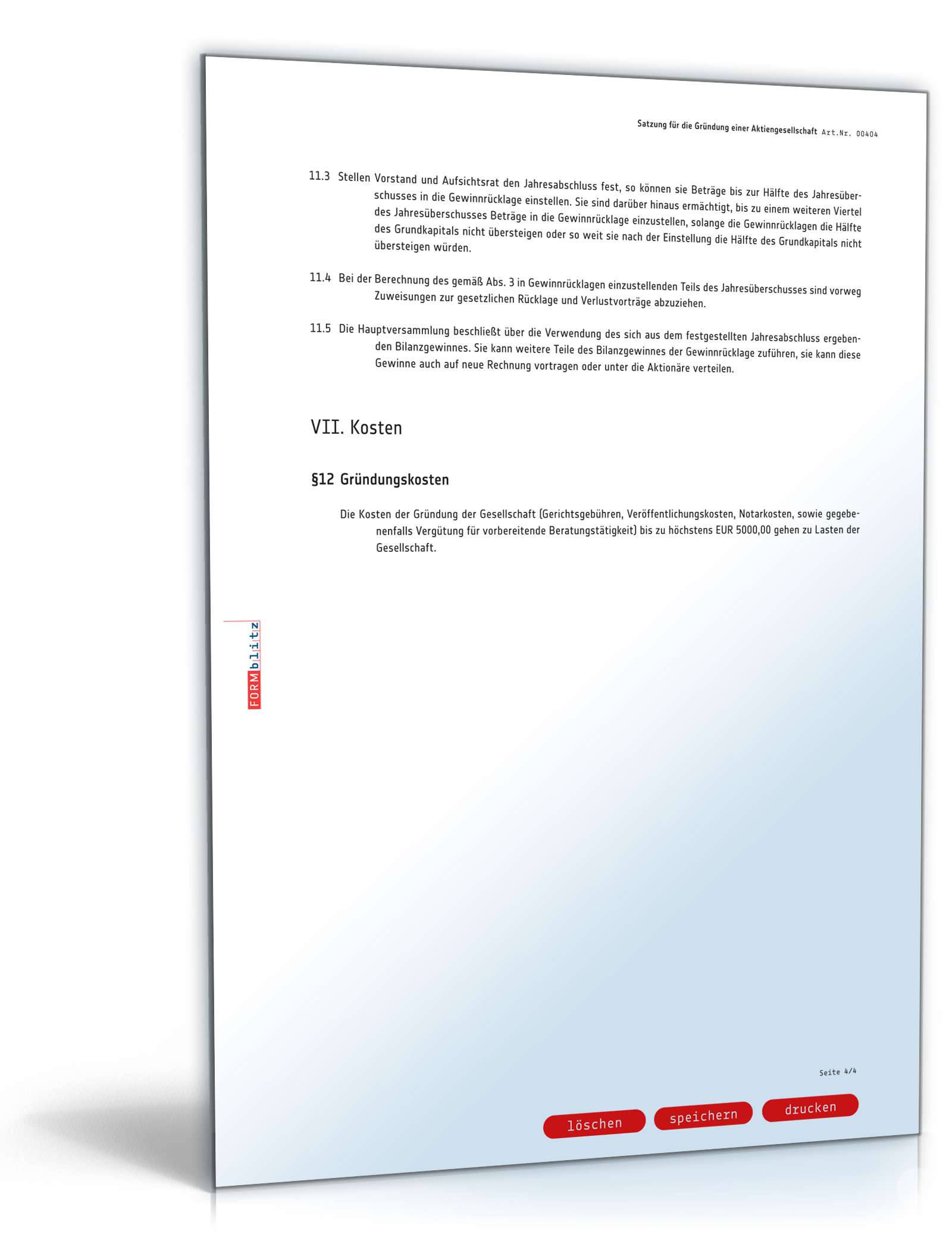 Mustersatzung Aktiengesellschaft PDF. Seite: 4