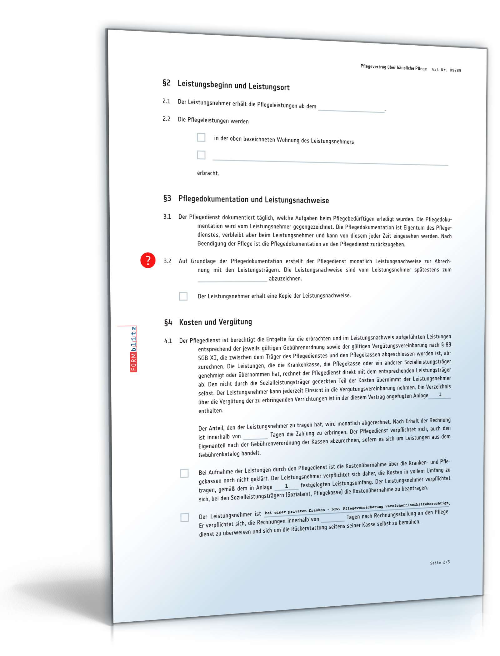 Pflegevertrag über häusliche Pflege PDF. Seite: 2