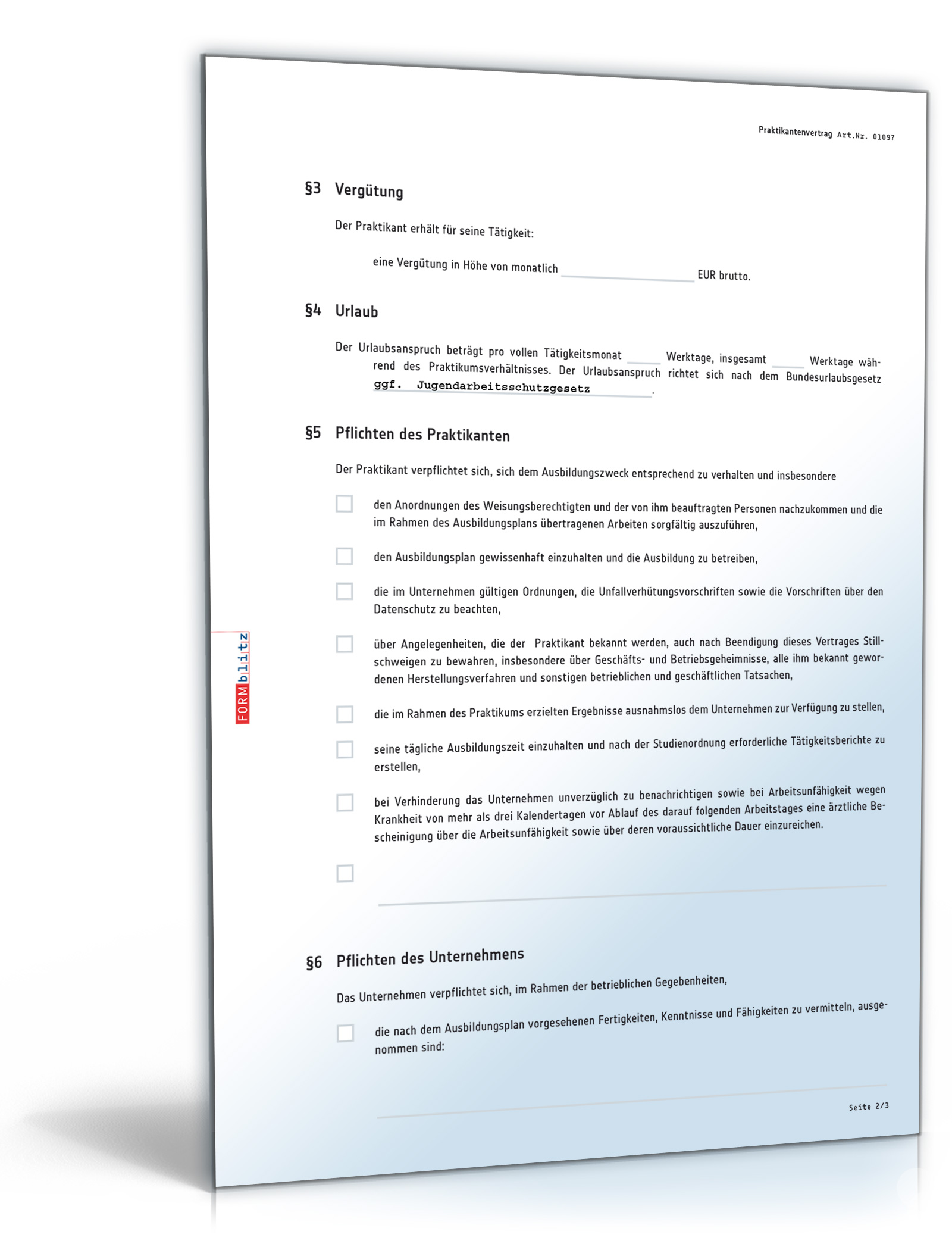 Praktikantenvertrag PDF. Seite: 2