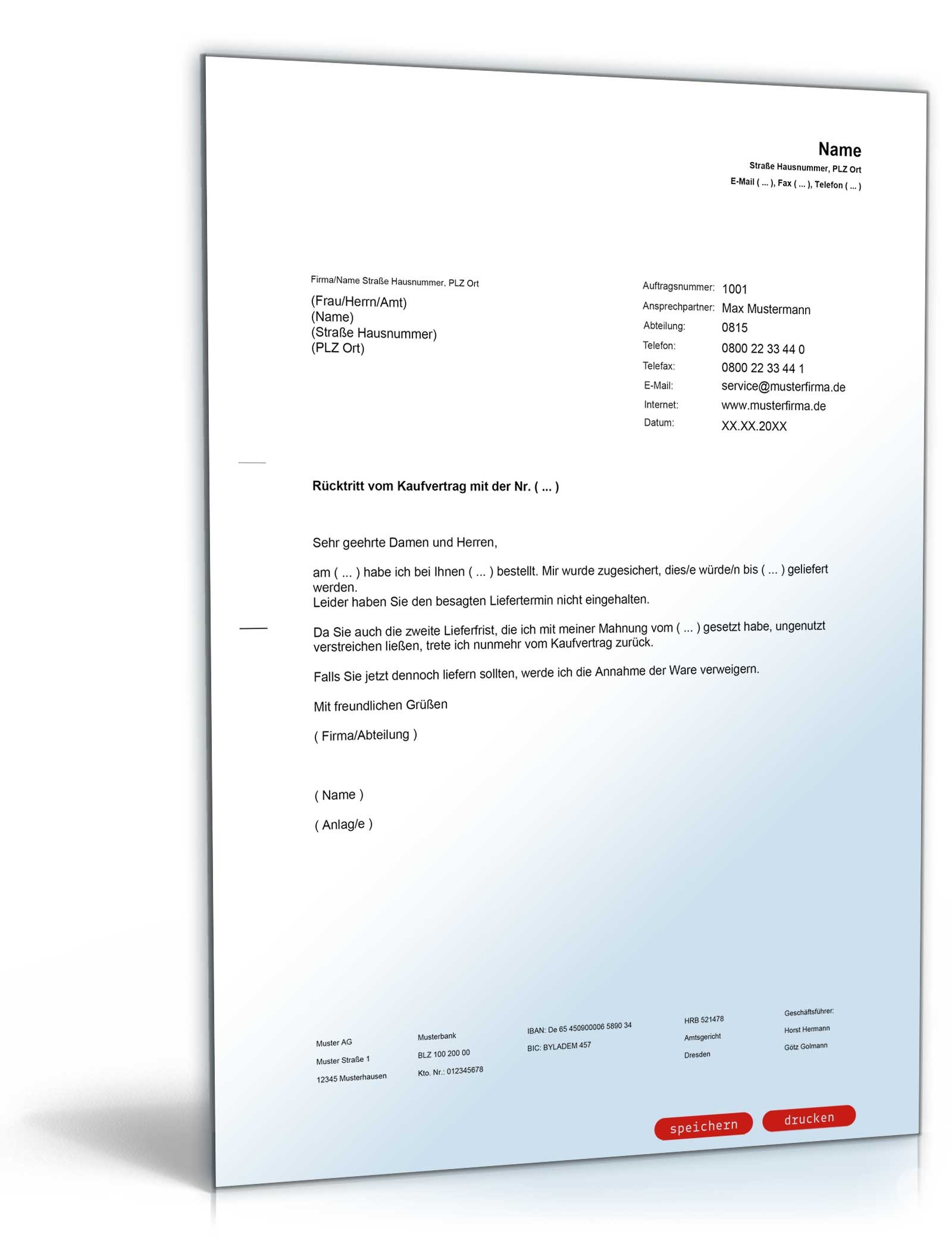 Rücktritt vom Kaufvertrag wegen verzögerter Lieferung PDF