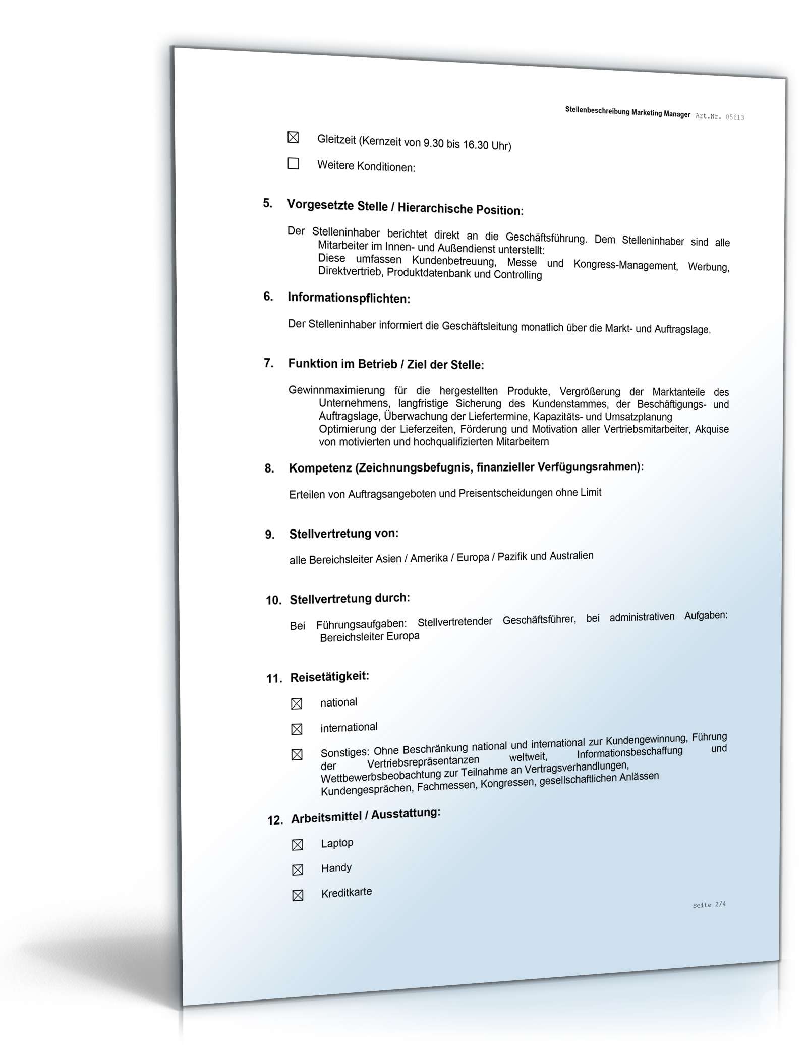 Stellenbeschreibung Marketing Manager Word. Seite: 2