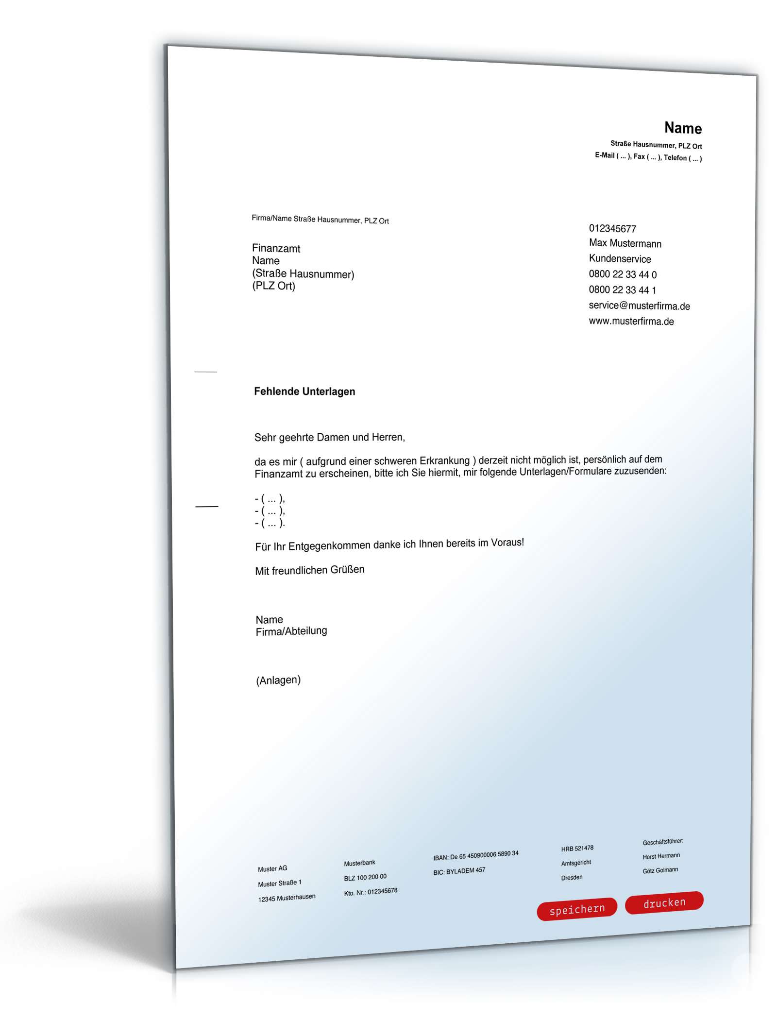 Bitte an Finanzamt Zusendung Unterlagen/Formularen PDF