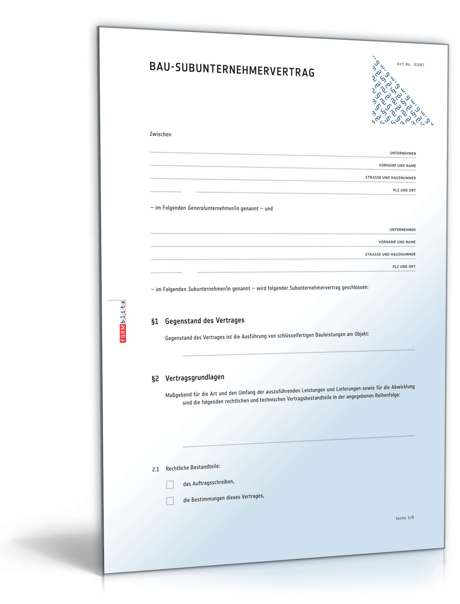 Subunternehmervertrag Bau PDF