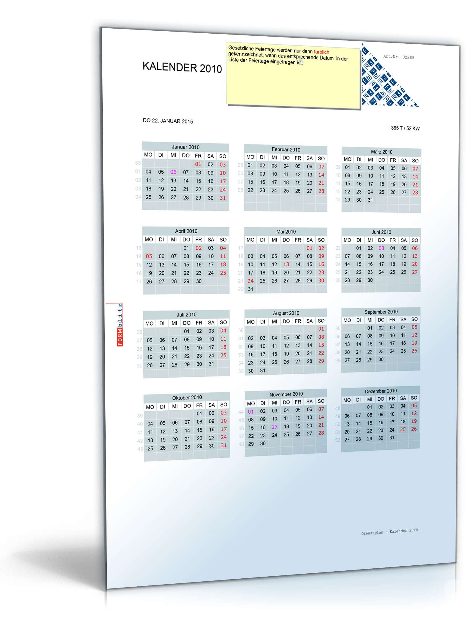 Dienstplan mit ewigem Kalender Excel. Seite: 3