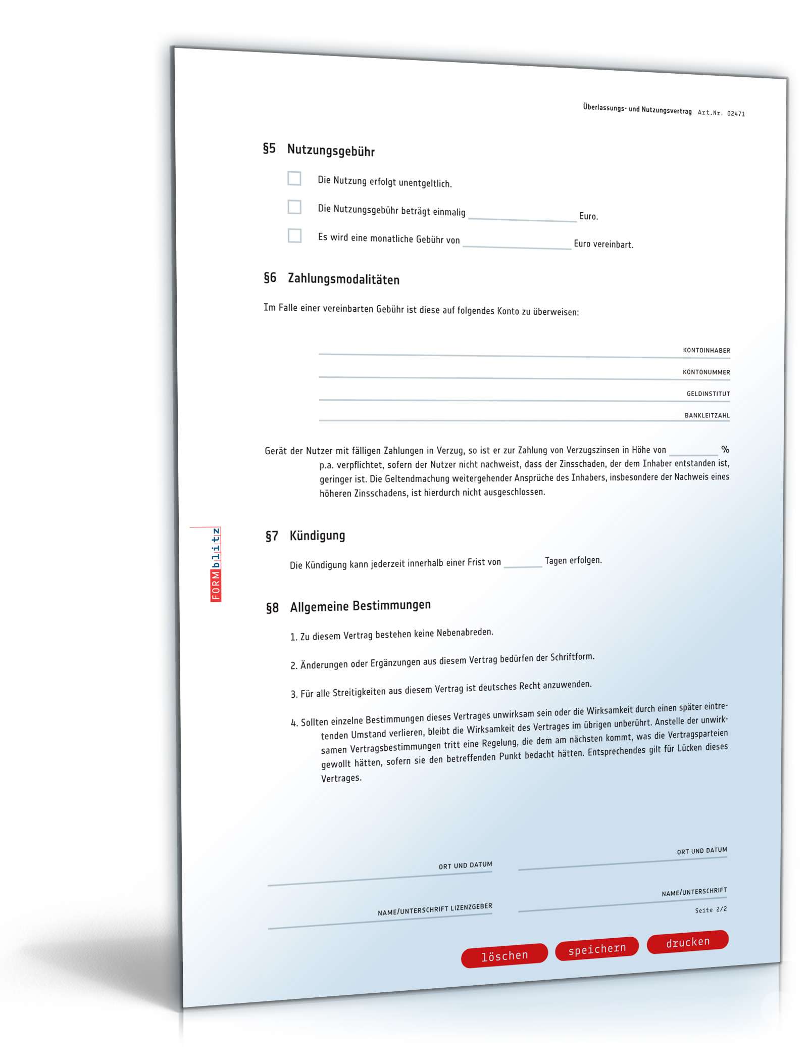 Überlassungs- und Nutzungsvertrag PDF. Seite: 2
