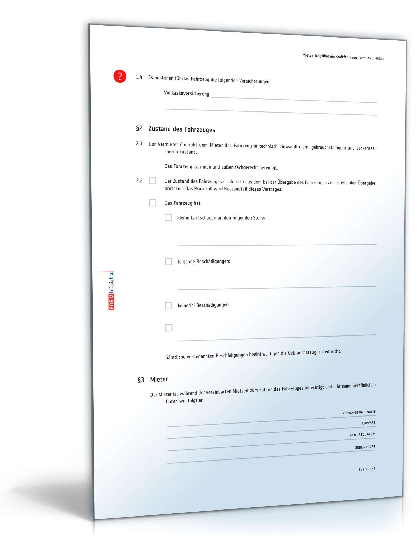 Kfz Mietvertrag PDF. Seite: 2