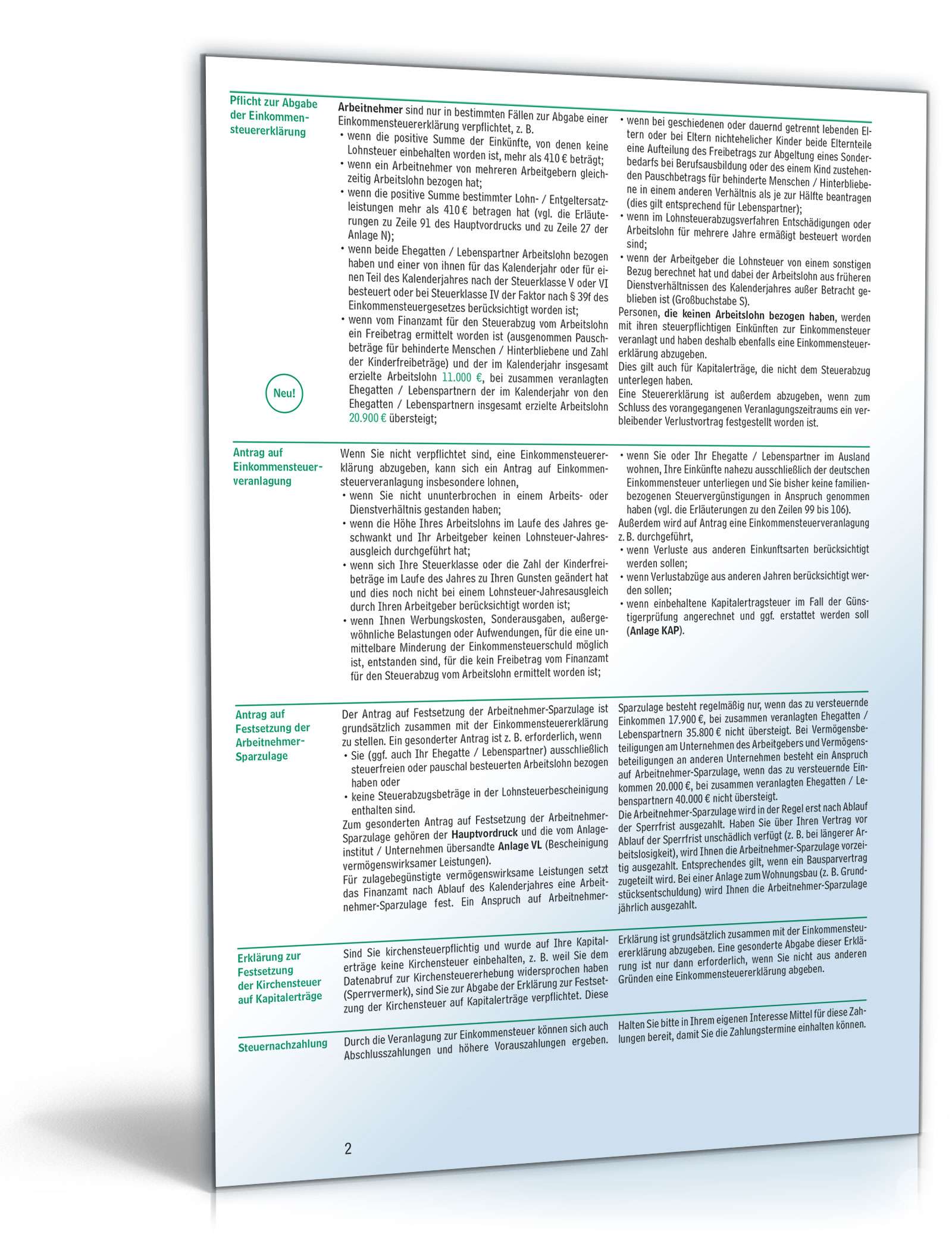 Anleitung zur Einkommensteuererklärung 2016 PDF. Seite: 2