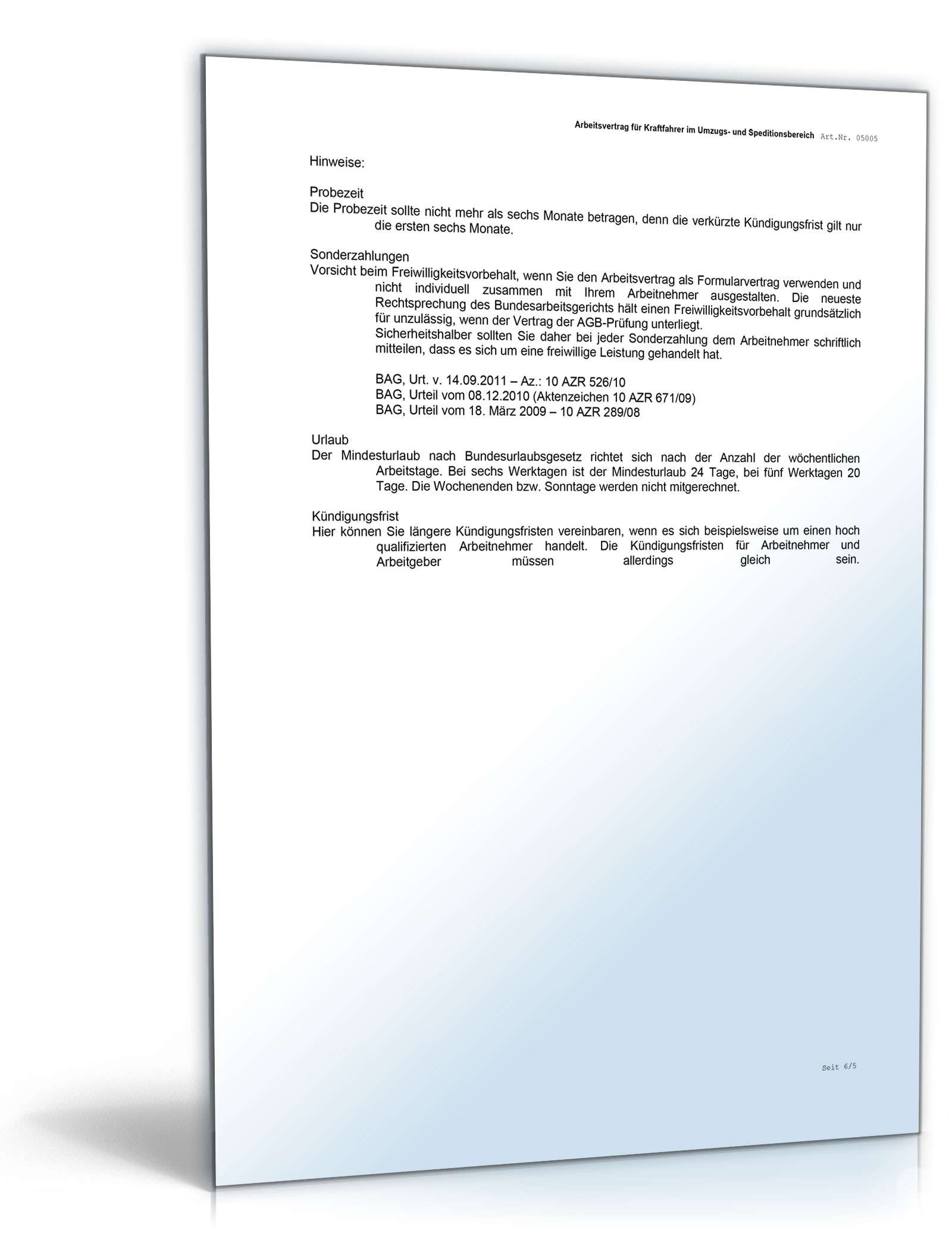 Arbeitsvertrag Kraftfahrer  Word. Seite: 6