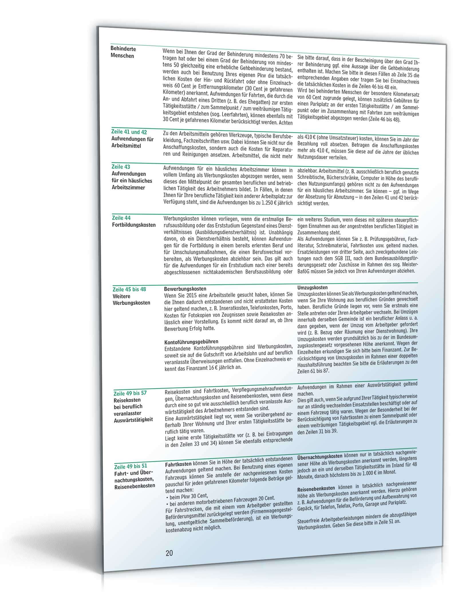 Anleitung zur Einkommensteuererklärung 2015 PDF. Seite: 20