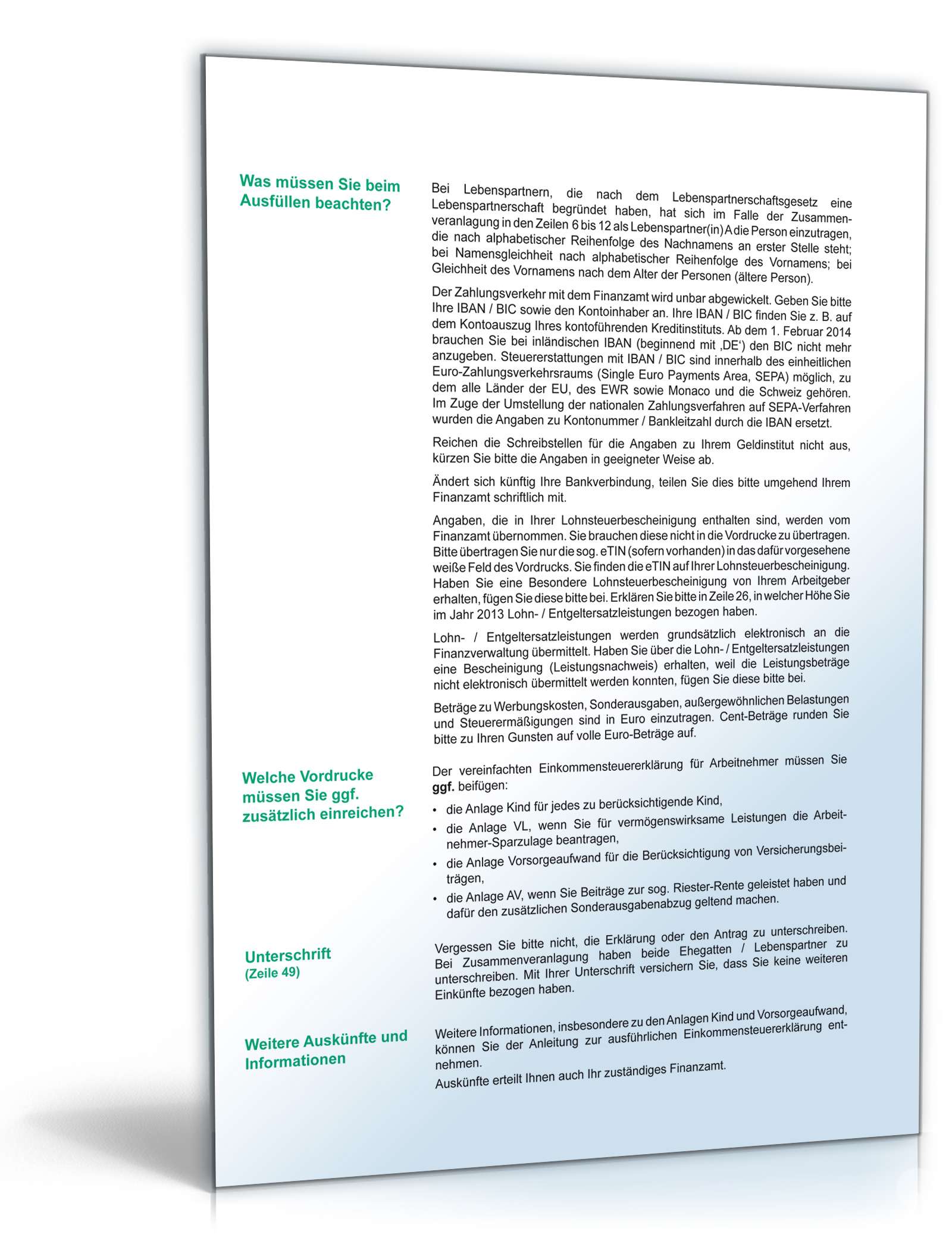 Anleitung vereinfachte Einkommensteuererklärung 2013 PDF. Seite: 2