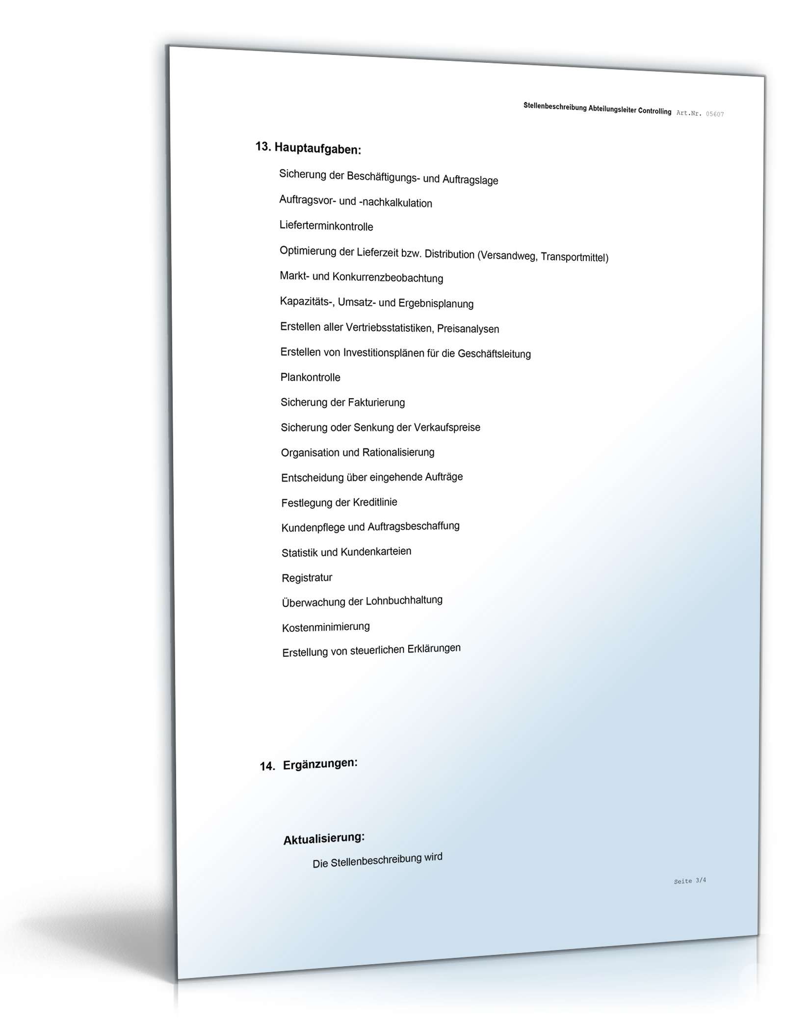 Stellenbeschreibung Abteilungsleitung Controlling Word. Seite: 3