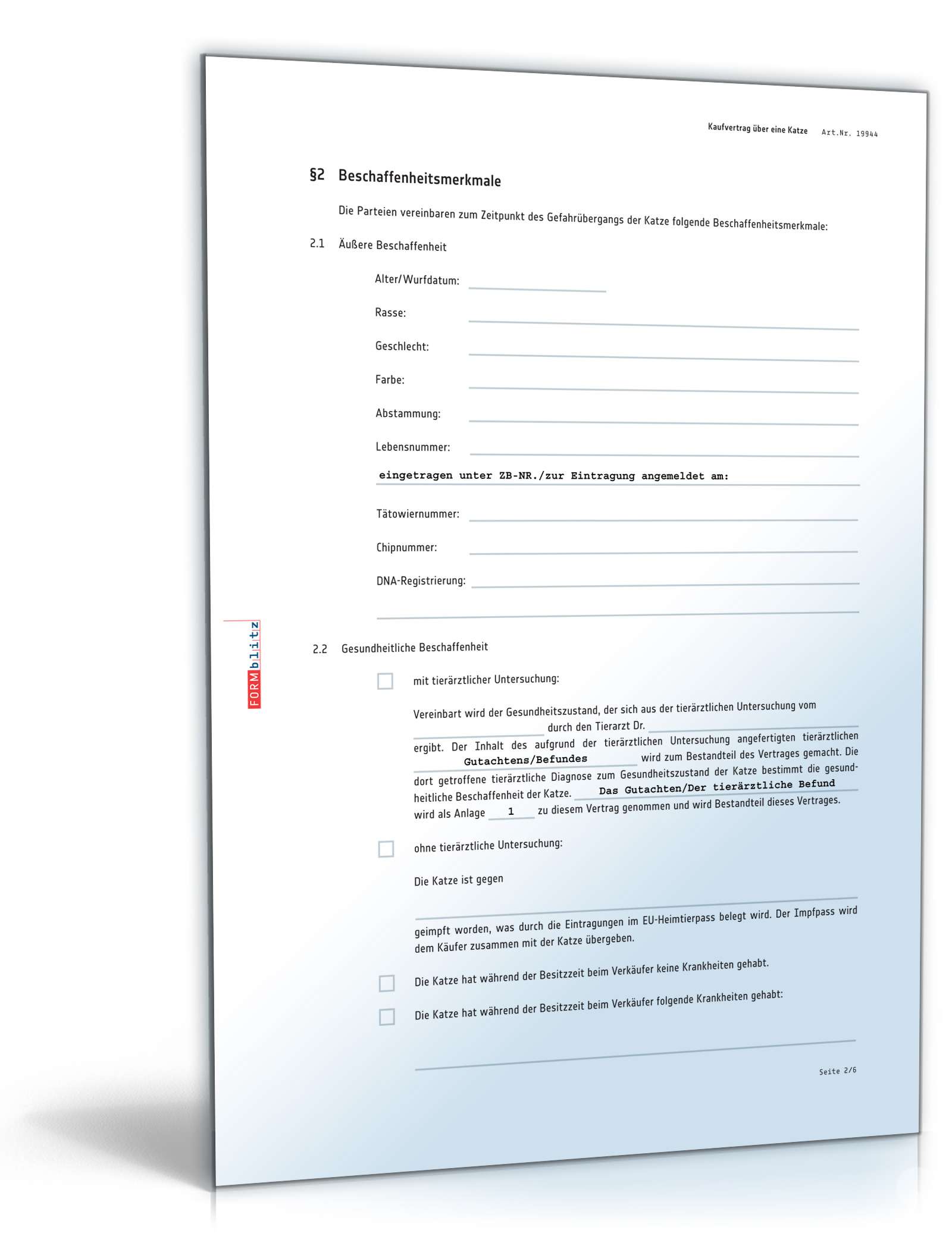 Kaufvertrag Katze PDF. Seite: 2