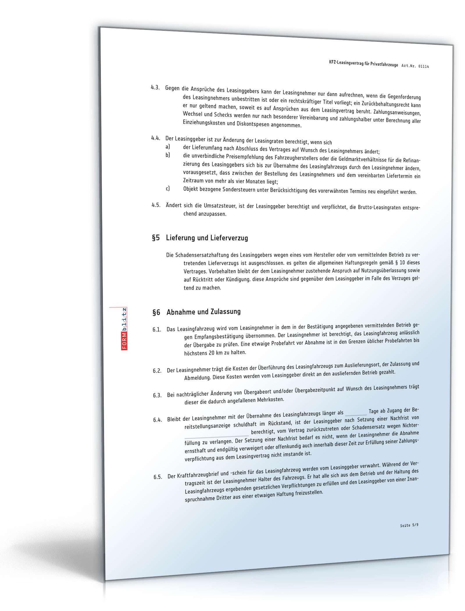 Kfz-Leasingvertrag Privatfahrzeuge PDF. Seite: 5