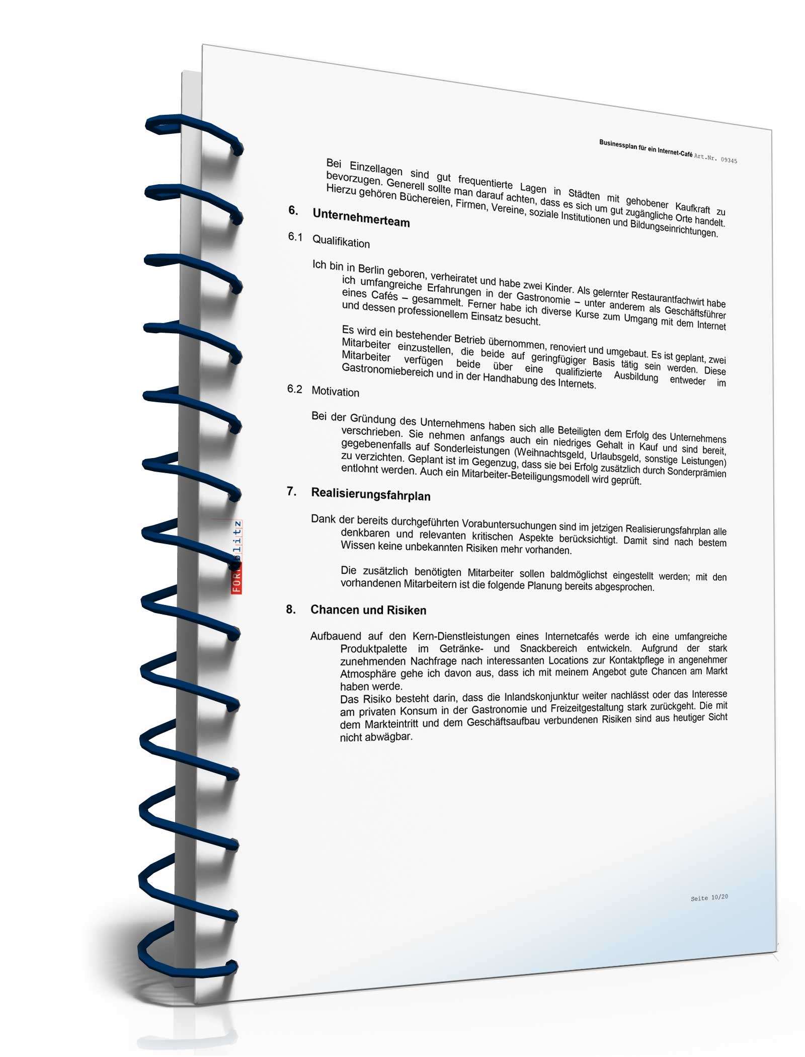 Businessplan Internetcafé Excel. Seite: 2