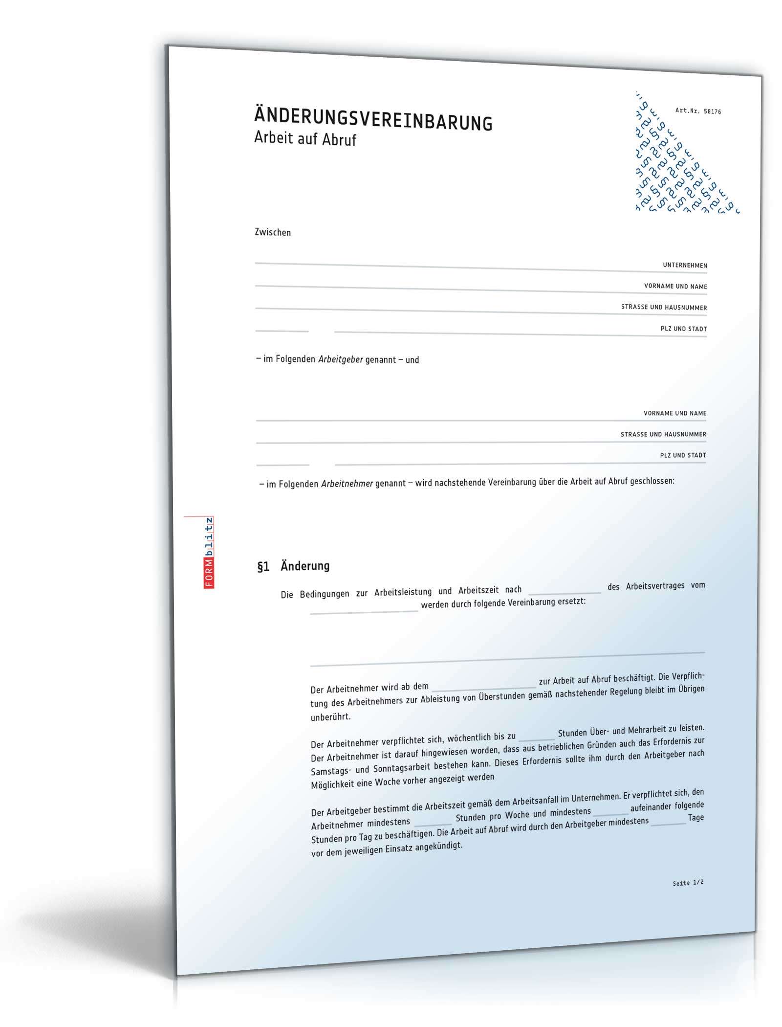 Änderungsvereinbarung Arbeit auf Abruf PDF