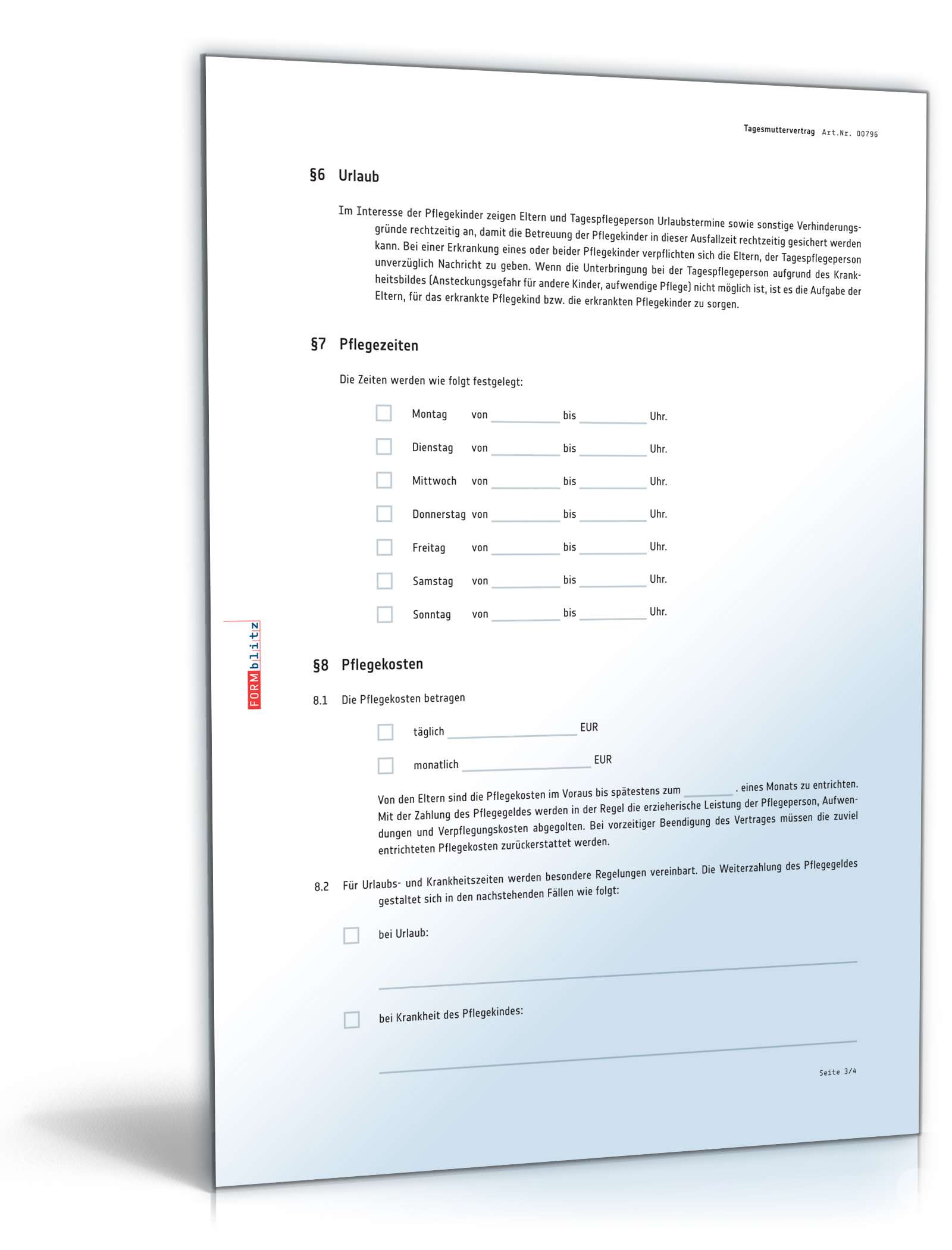 Tagesmuttervertrag PDF. Seite: 3
