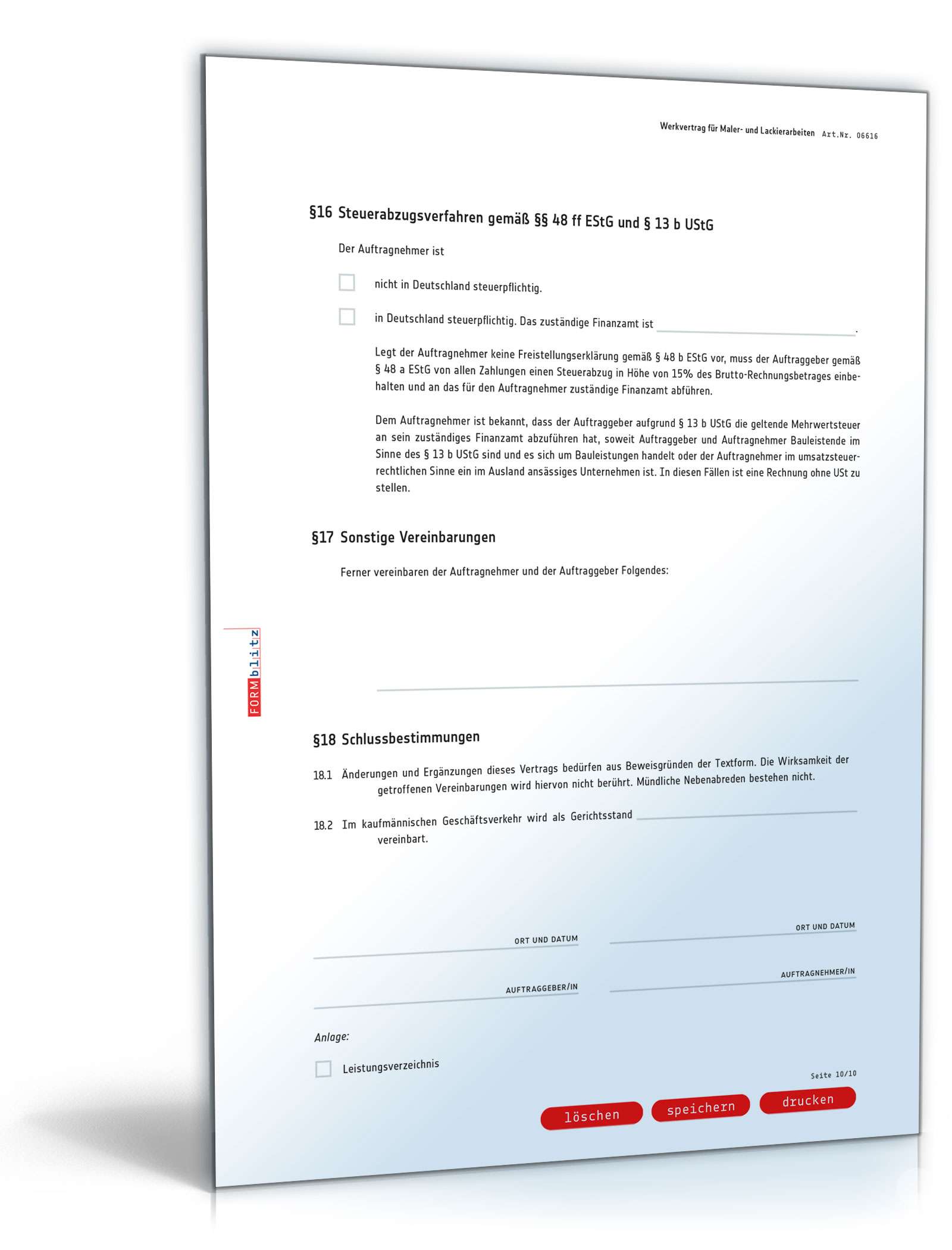 Werkvertrag Maler- und Lackierarbeiten PDF. Seite: 10