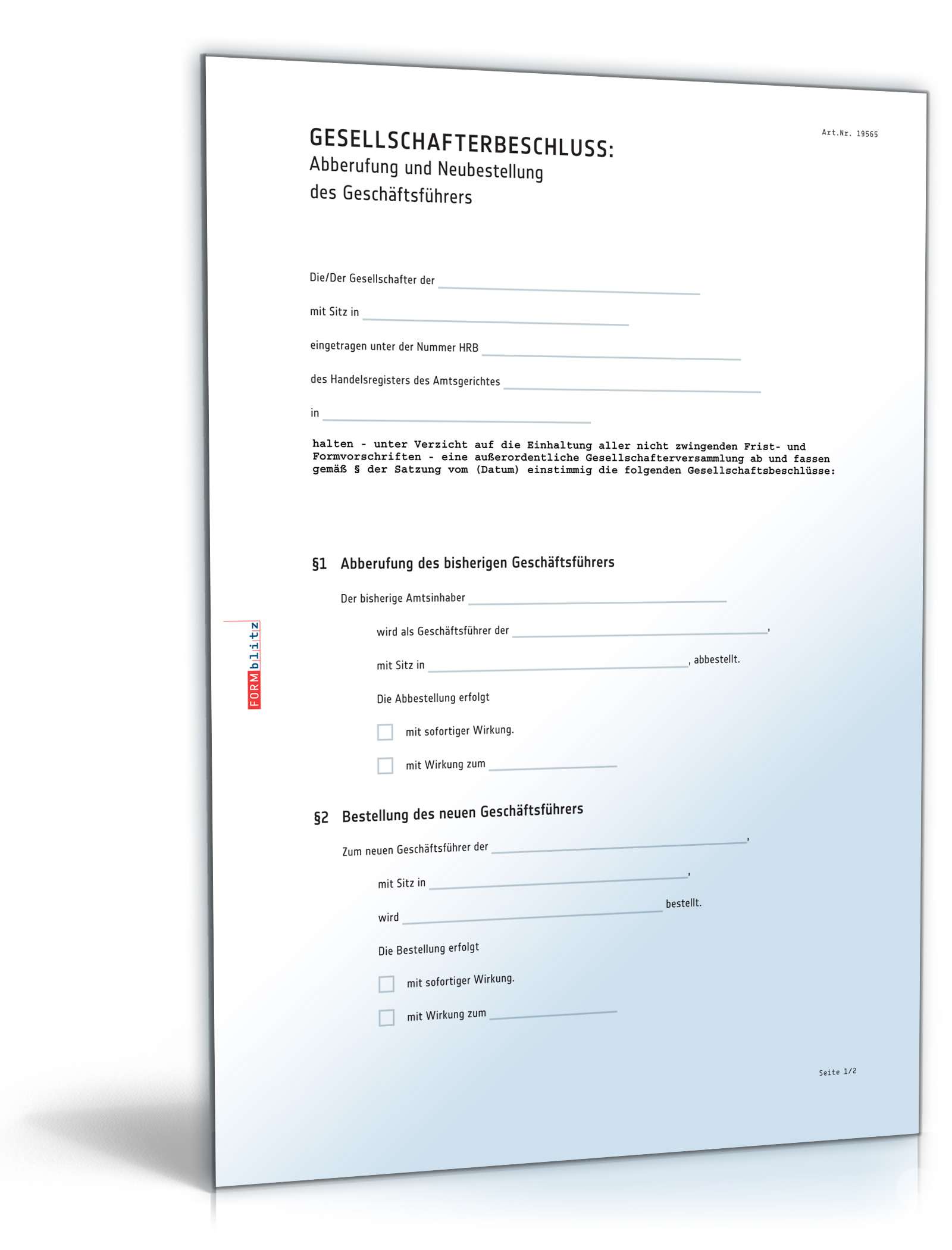 Abberufung und Neubestellung Geschäftsführer PDF