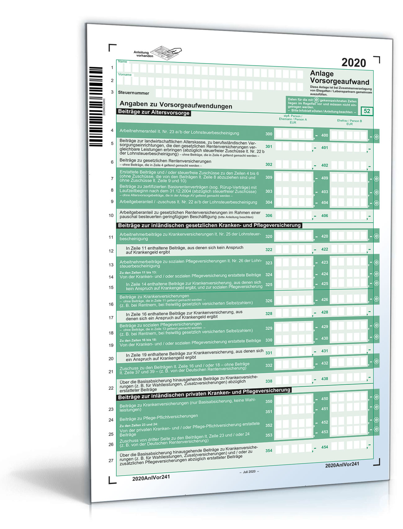 Anlage Vorsorgeaufwand 2020 PDF