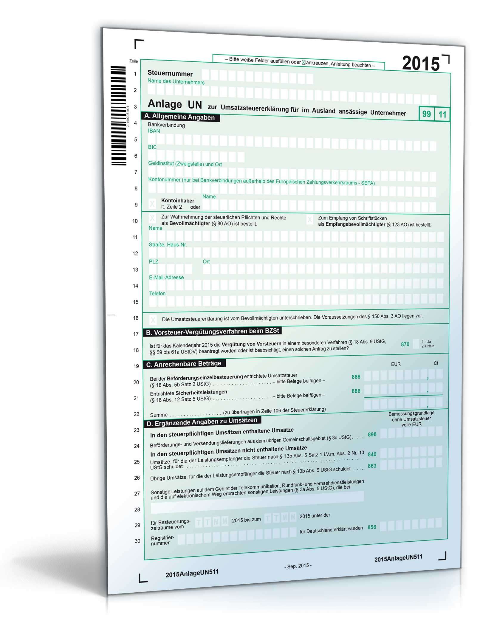 Anlage UN zur Umsatzsteuererklärung 2015 PDF